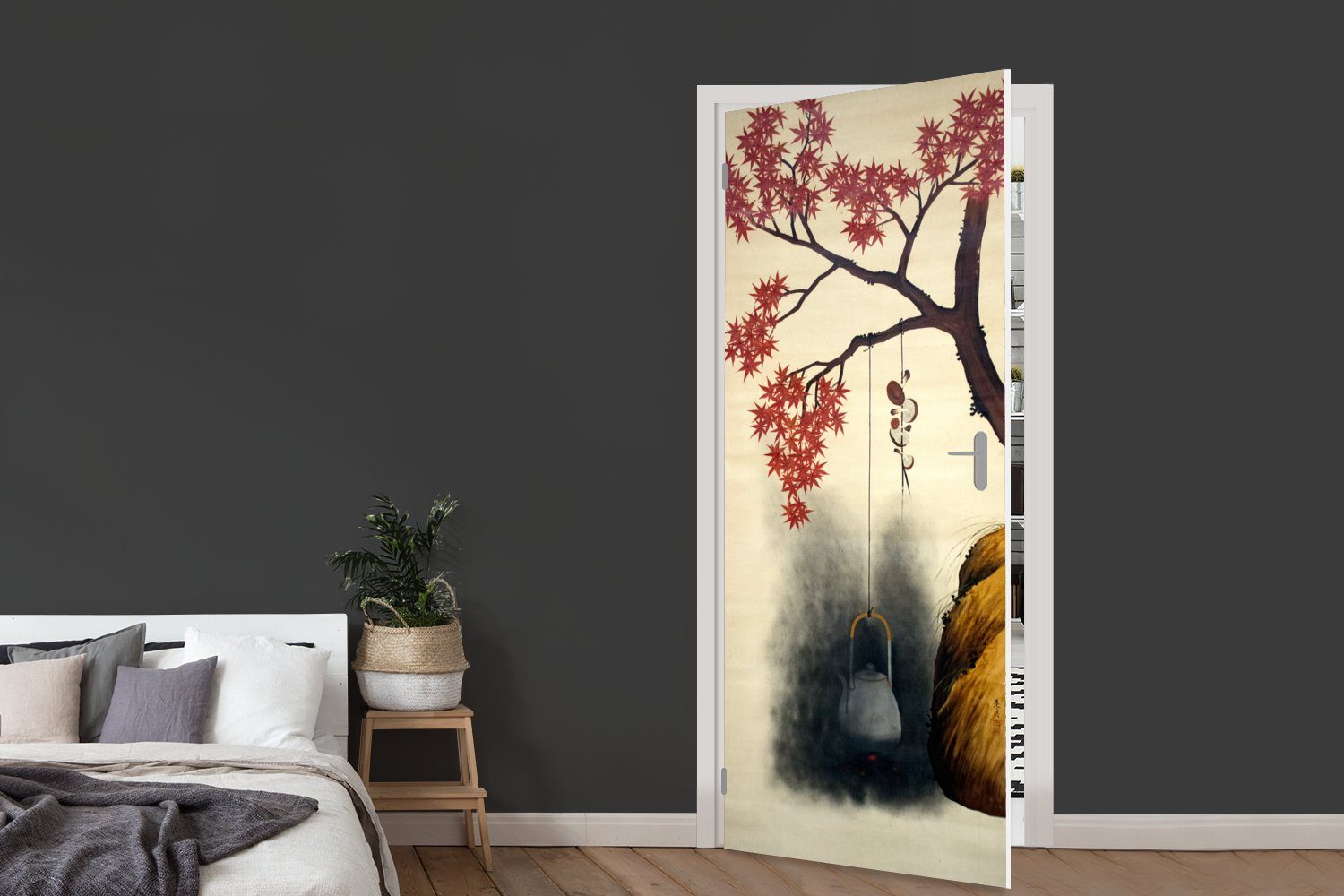 MuchoWow Türtapete Ahornbaum im Herbst Matt, - Zeshin, für Fototapete St), Tür, Türaufkleber, 75x205 bedruckt, Shibata Gemälde (1 von cm