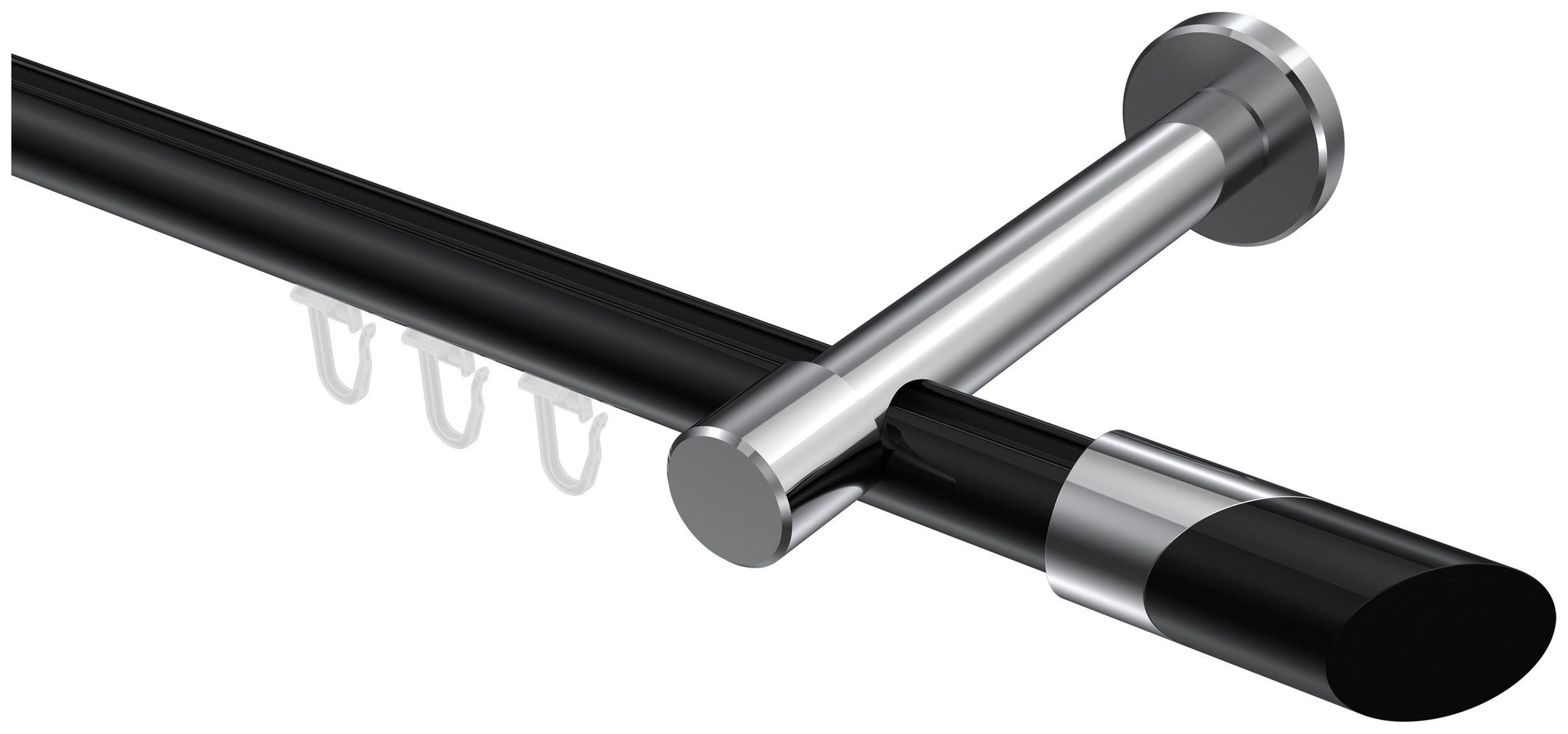 INTERDECO Innenlaufschiene Prestige Verano, Ø 20 mm, 1-läufig, Fixmaß, kürzbar, Wandmontage, Aluminium, Schwarz / Chrom / Bicolor