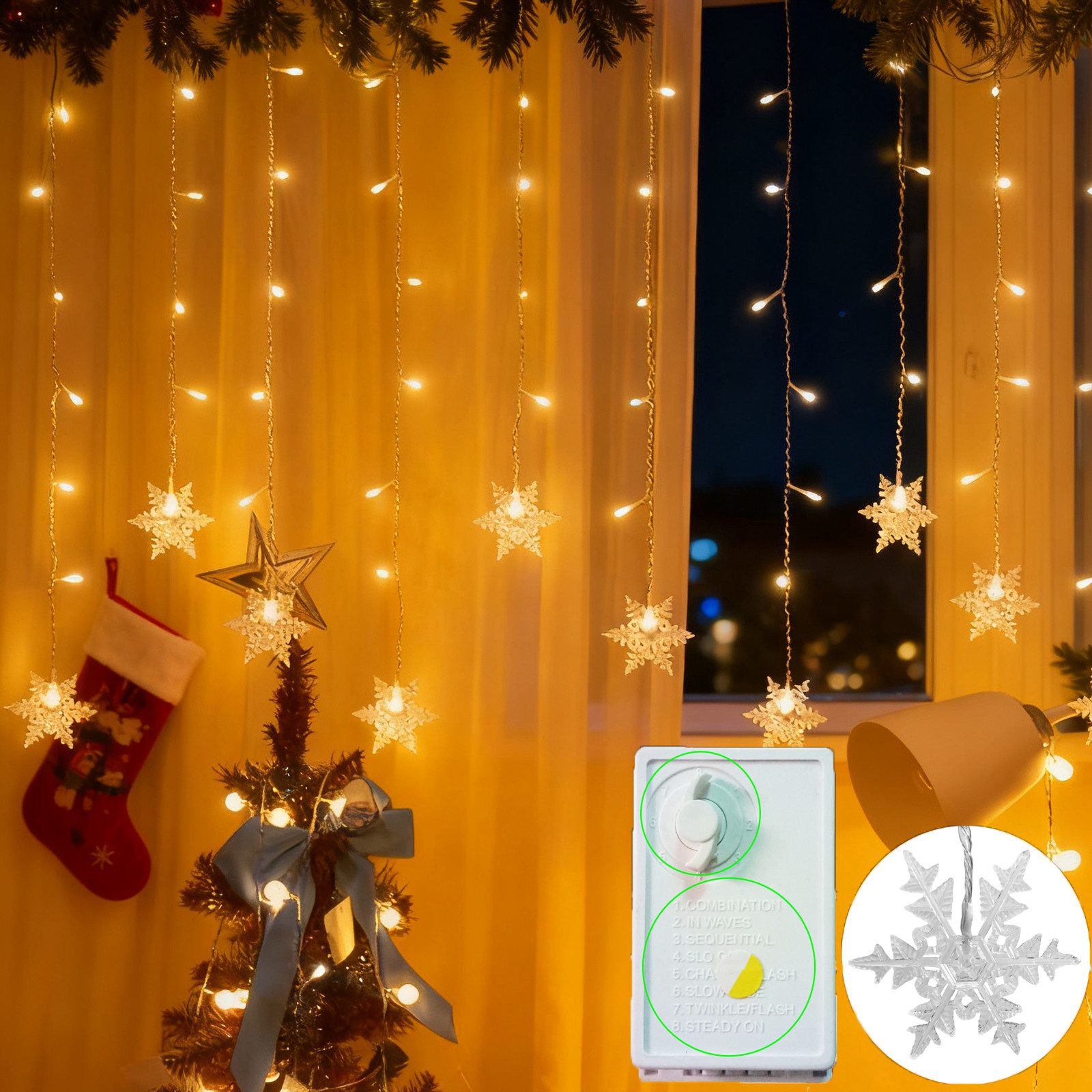 MUPOO LED-Lichtervorhang LED Lichterkette lichtervorhang Innen, Weihnachtsb günstig online kaufen