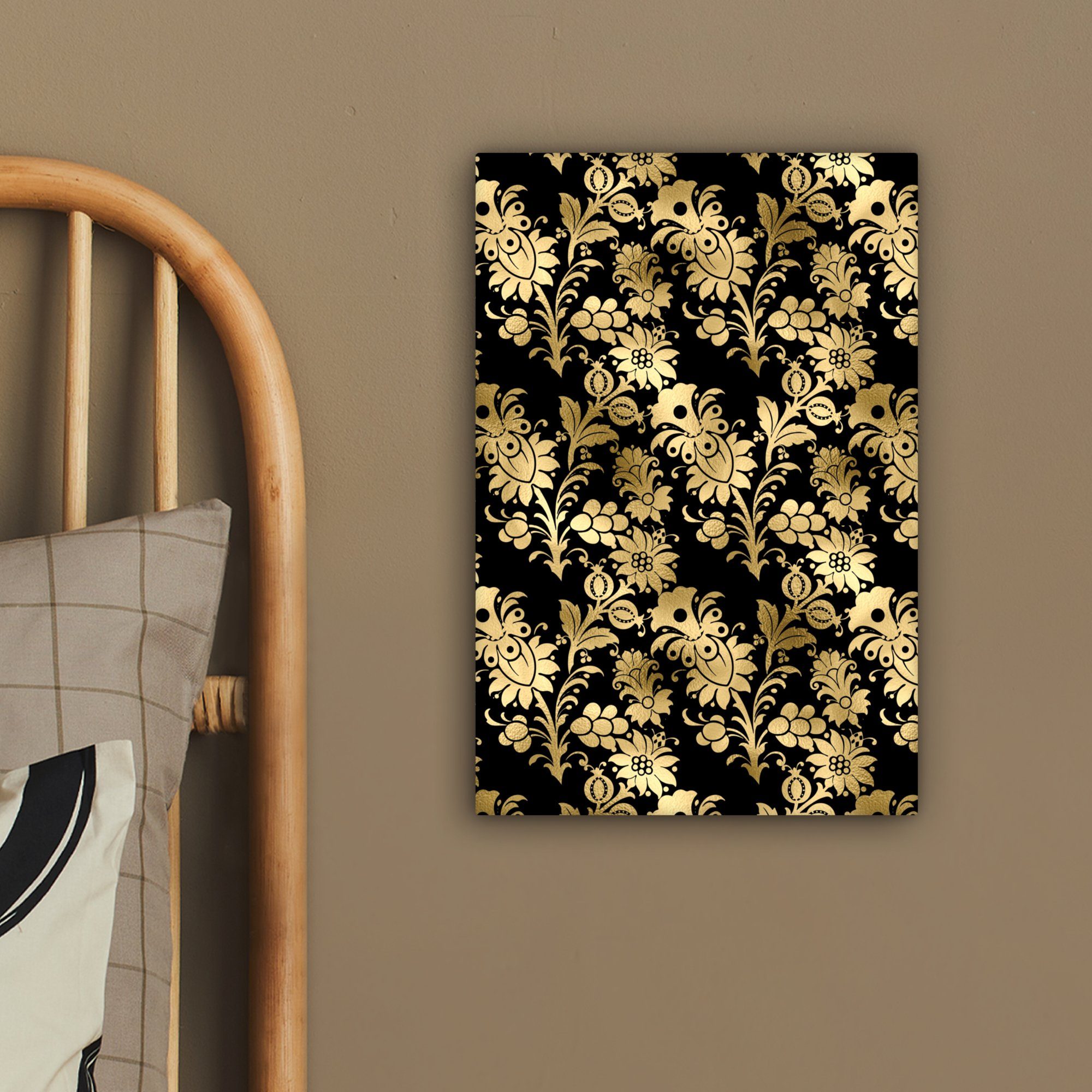 Muster OneMillionCanvasses® - - Zackenaufhänger, Gemälde, inkl. Leinwandbild Leinwandbild Gold, 20x30 fertig Blumen cm St), (1 bespannt