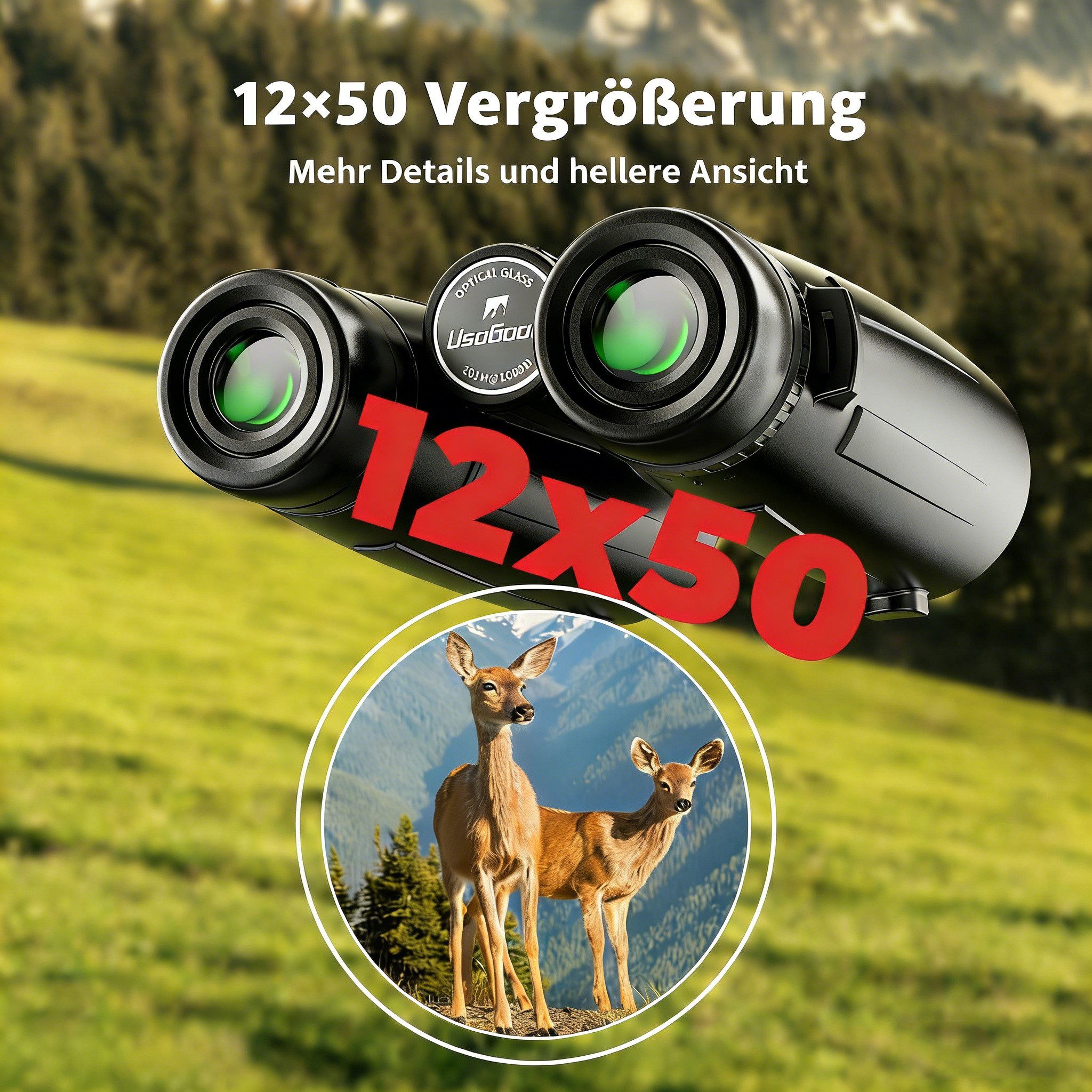 Usogood Fernglas 12x50 HD Kompakte Ferngläser wasserdicht für Jagd Fernglas (für Vogelbeobachtung, Jagd, Sightseeing, Sport und Konzerte, Reisen)