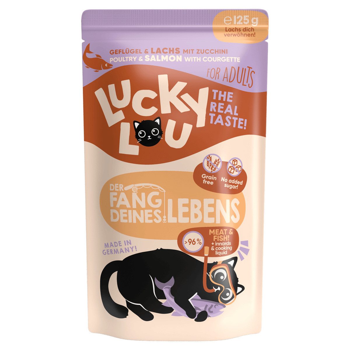 Lucky Lou Lifestage Adult Geflügel & Lachs 125 g, Nassfutter für: Katze