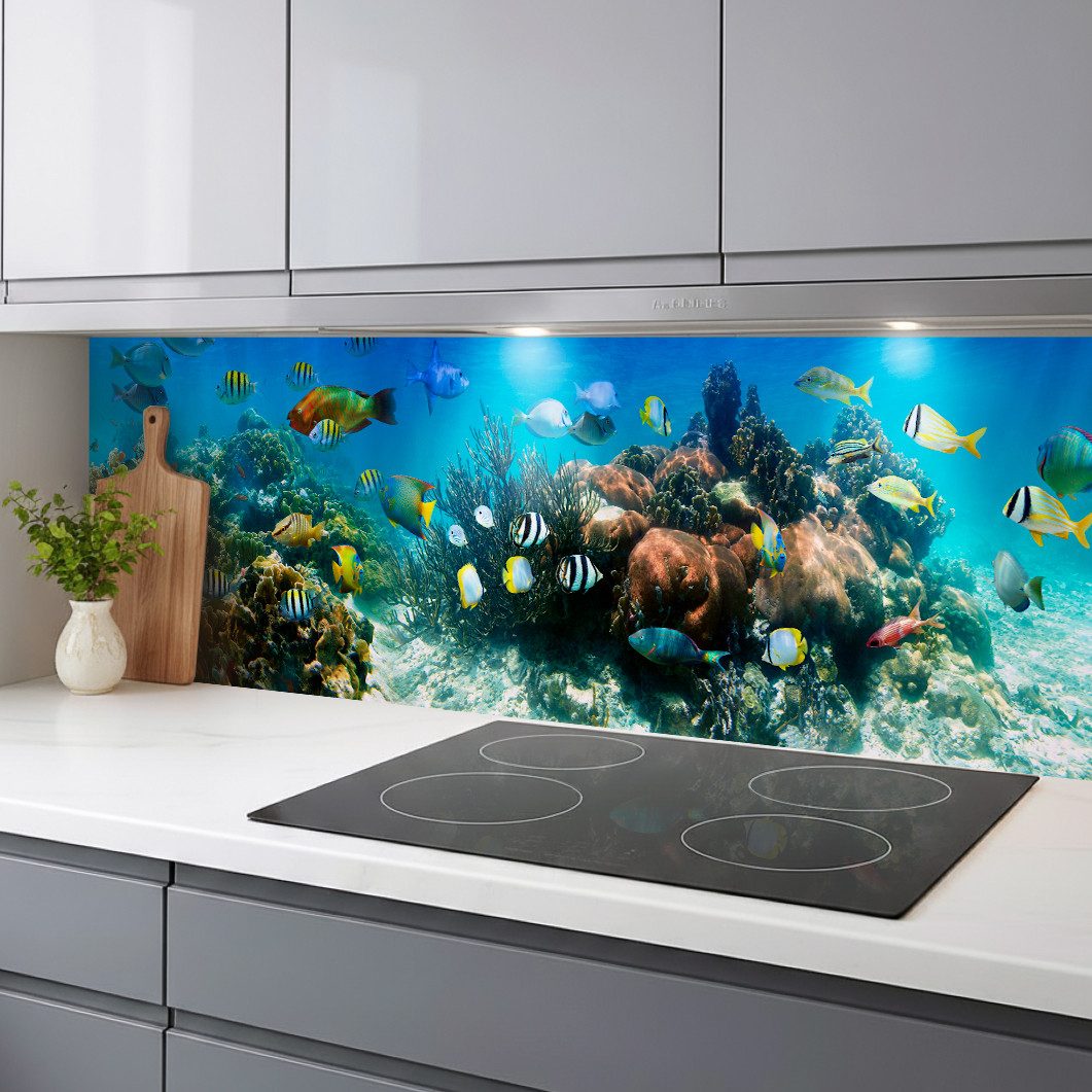 Rodnik Küchenrückwand Unterwasserwelt, monolithische ABS-Platte mit Direktdruck, formstabil und langlebig