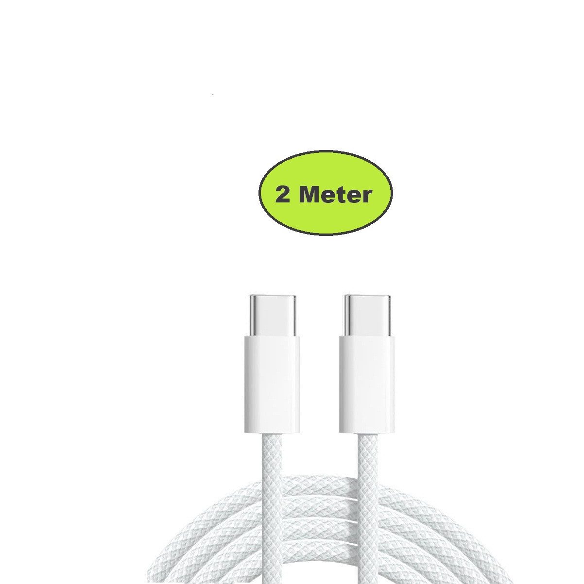 Ventarent Ladekabel USB-C auf USB- C, Weiß, 2 Meter - Gewebt- Smartphone-Kabel, USB-C, USB-C (200 cm), Schnellladekabel passend für Samsung, Apple und viele andere Marken