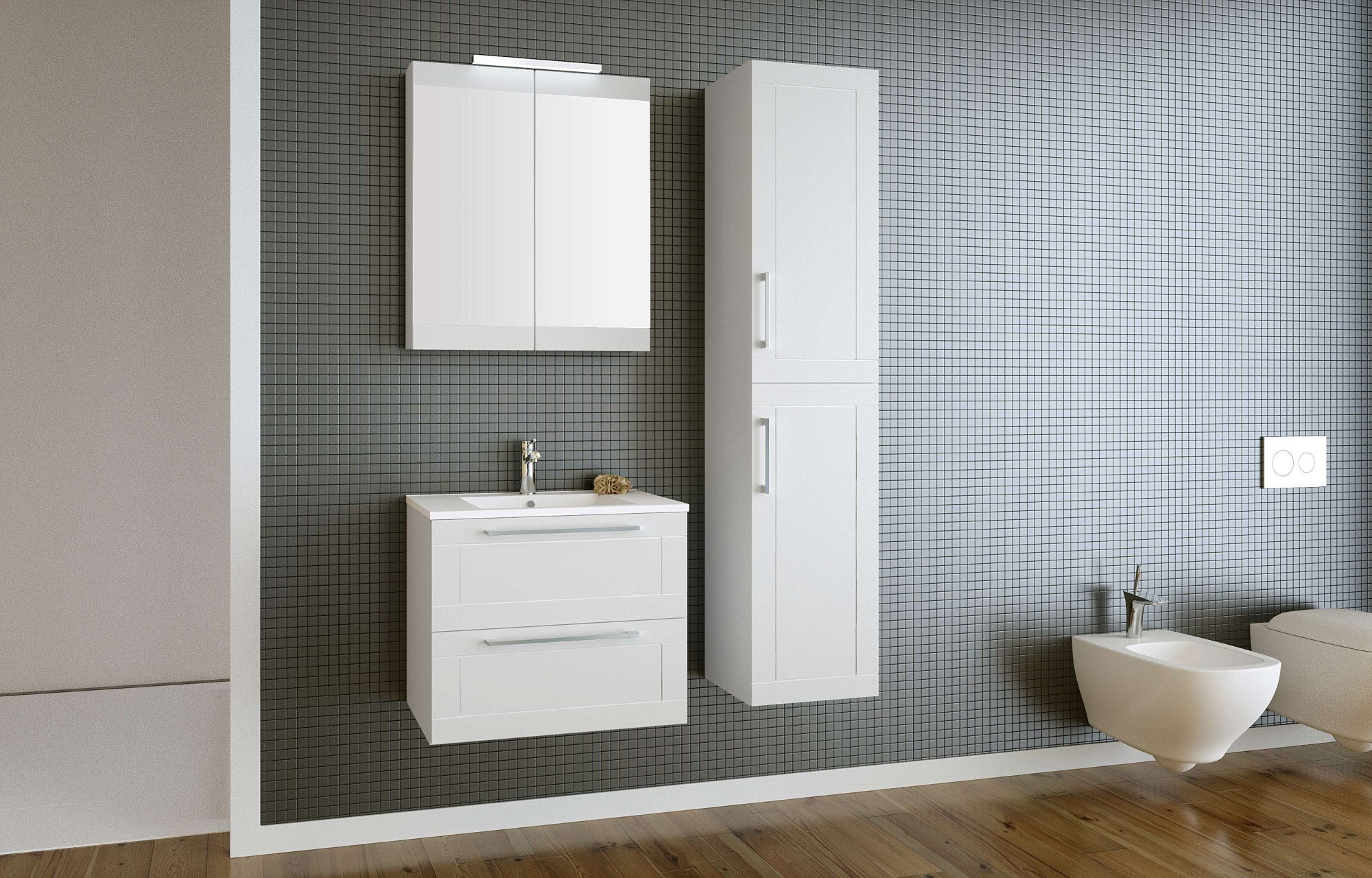 welltime Badezimmerspiegelschrank Serena Retro FSC®-zertifiziertes Material, Breite 61,5 cm, mit LED-Beleuchtung