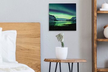 OneMillionCanvasses® Leinwandbild Nordlicht - Norwegen - Eis - Gelb - Berg - Wasser - Schnee, (1 St), Leinwand Bilder für Wohnzimmer Schlafzimmer