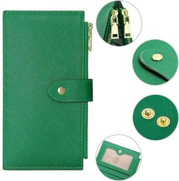 GOIACII Geldbörse (Große Vintage-Geldbörse aus Leder, Damenbrieftasche mit RFID-Schutz), Vielseitige Kreditkartenfächern, Ausweisfenstern,Reißverschlusstaschen