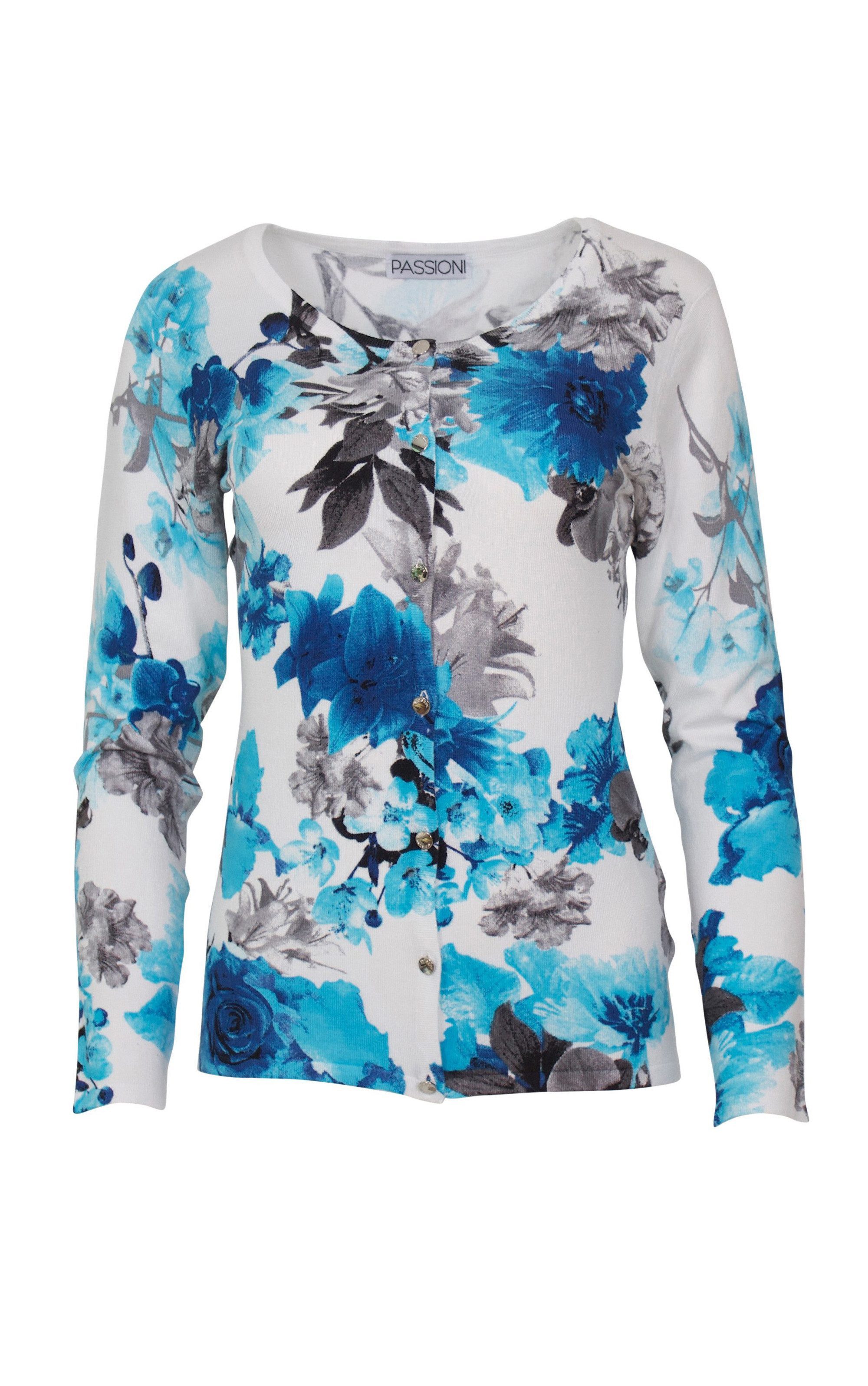 Passioni 2-in-1-Strickjacke Twinset mit floralem Print (2 in 1 Strickjacke günstig online kaufen