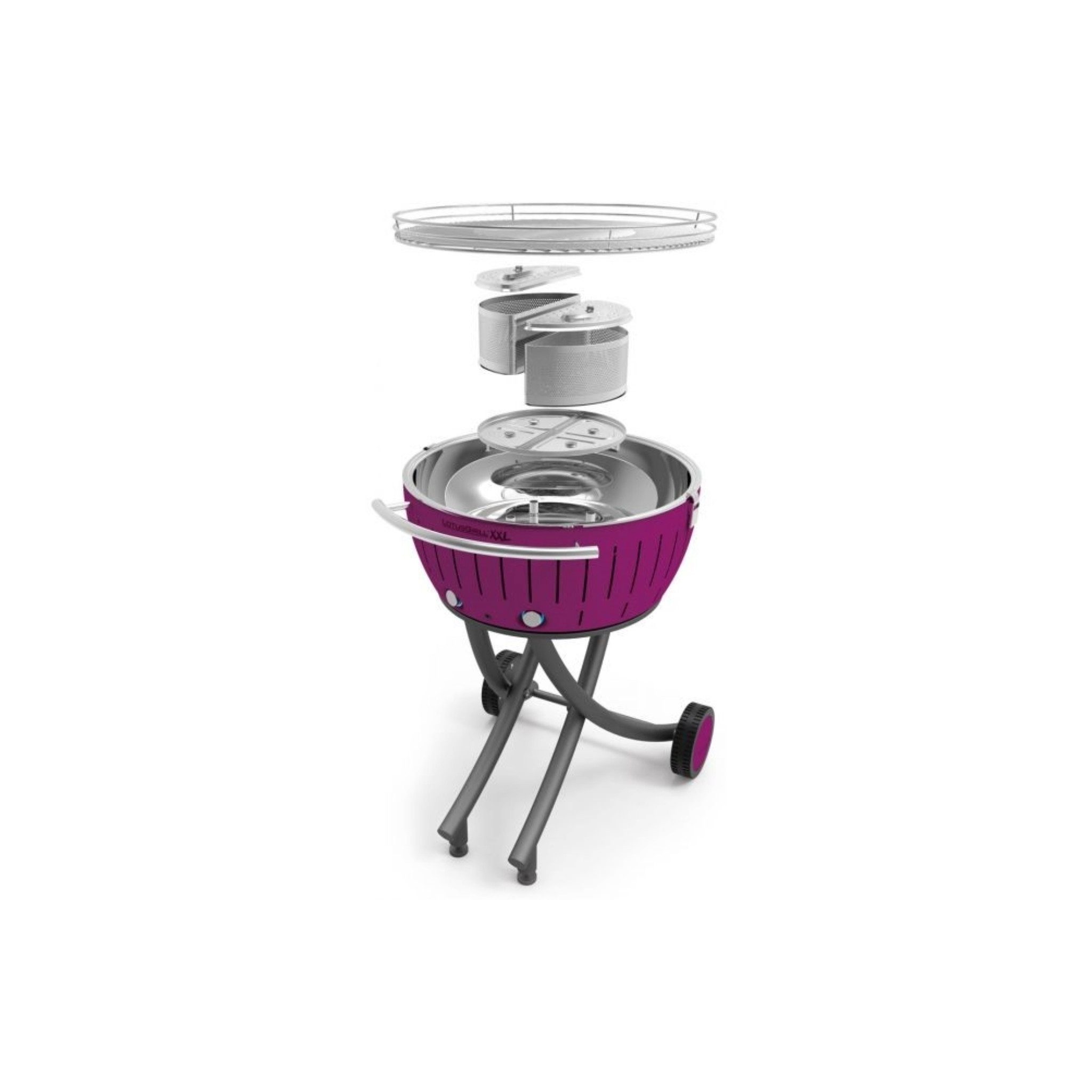 LotusGrill Holzkohlegrill LotusGrill XXL G600 Gartengrill 21,8kg Pflaumenlila mit USB Anschluss
