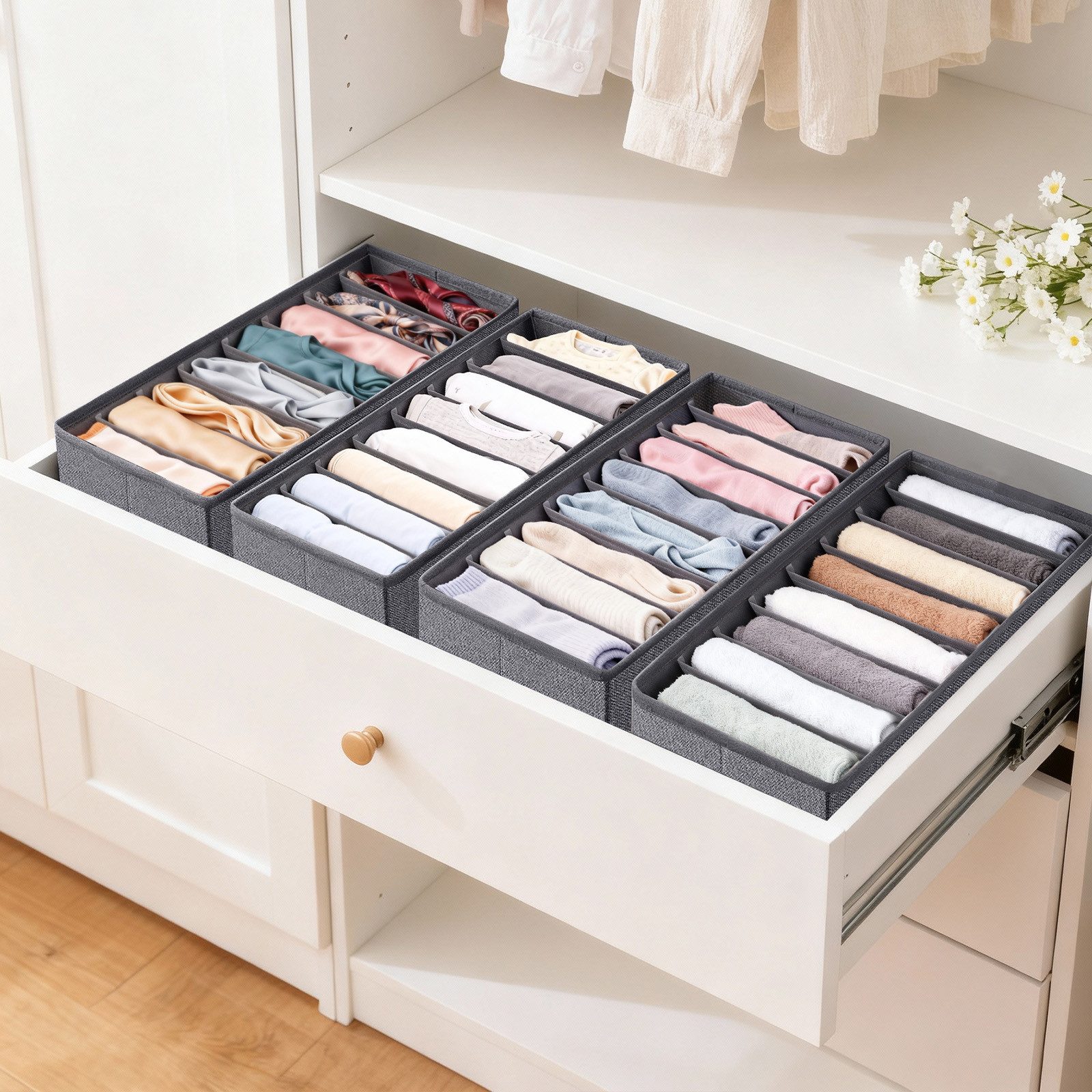 Sekey Aufbewahrungsbox Aufbewahrungsbox Set aus Vliesstoff – faltbarer Schubladen, 6 St, 19 × 40 × 11 cm, Organizer für Schrank und Kleiderschrank
