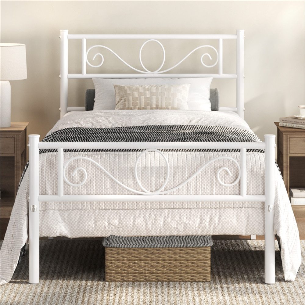 Yaheetech Bettgestell Metallbett mit Kopfteil, Einzelbett/Doppelbett Metallbettrahmen, 90/140/160 cm (B)