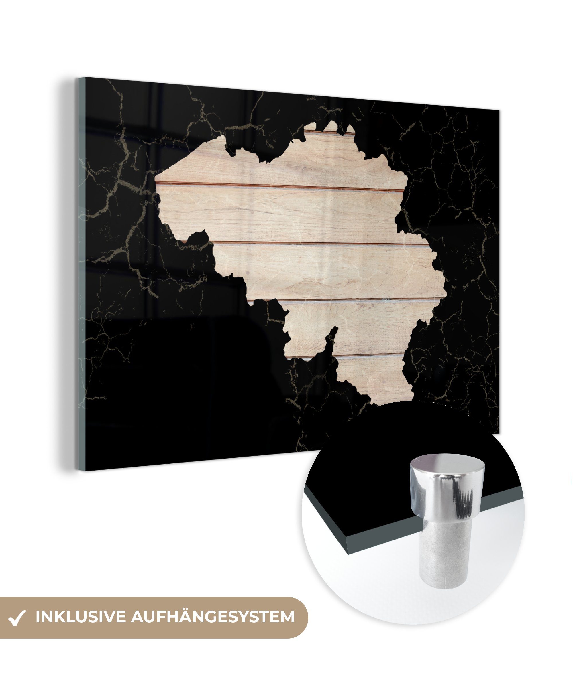 MuchoWow Acrylglasbild Karte Europa - Belgien - Holz, (1 St), Acrylglasbilder Wohnzimmer & Schlafzimmer