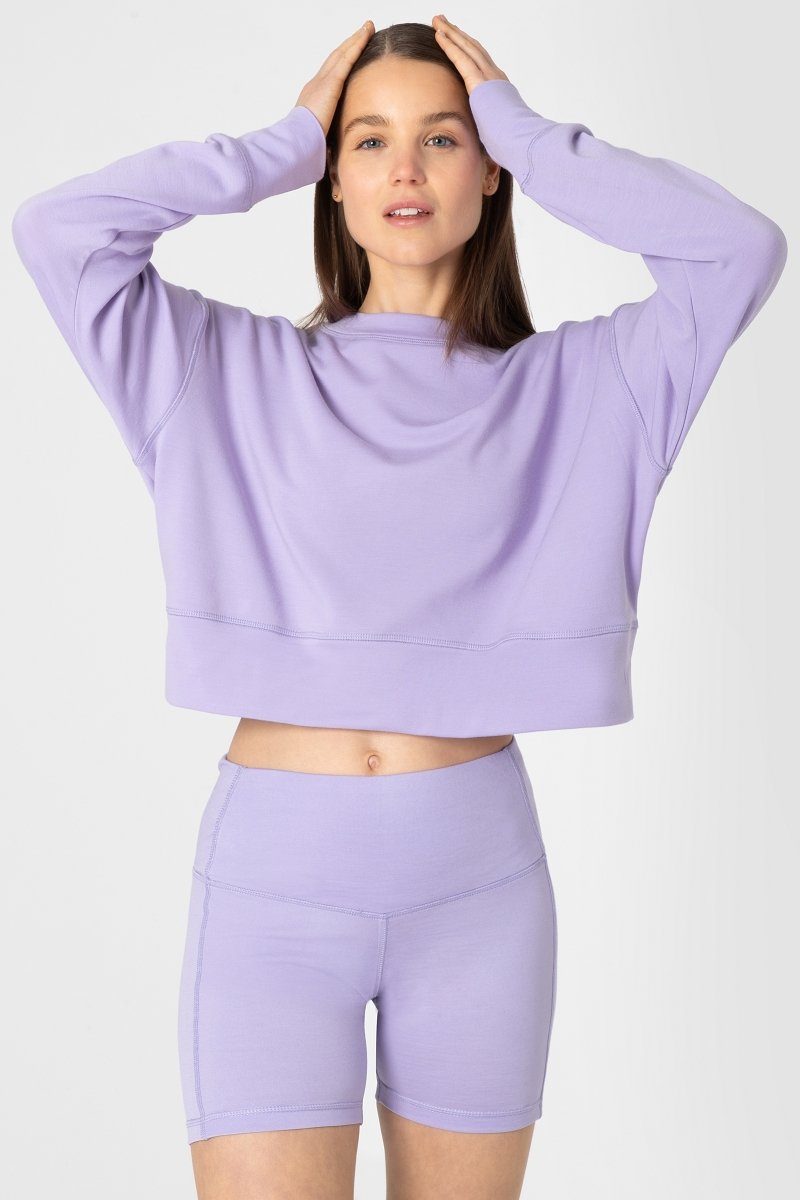 SUPER.NATURAL Sweatshirt Merino Sweatshirt W KRISSINI SWEATER lässiger Merino-Materialmix Lavender
