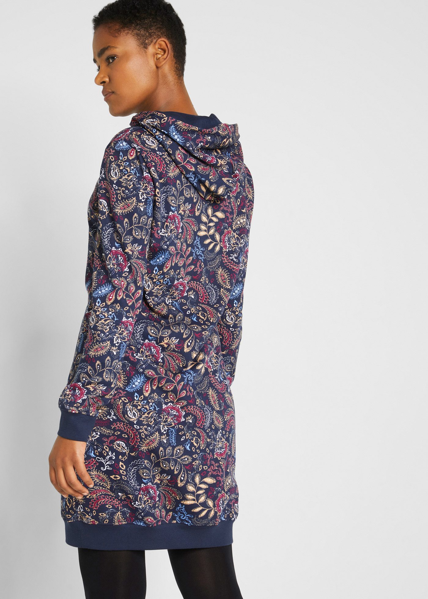 bonprix Sweatkleid mit Kapuze, aus Baumwolle, lockere Passform, mit Tunnelzug