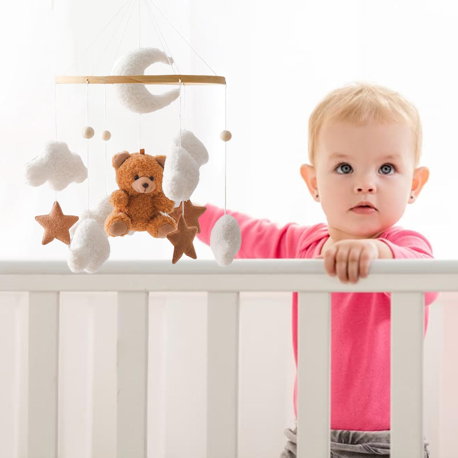 CLTYQ Mobile Baby,Windspiele Babybett Mobile 3D Bär, Kinderzimmer Hängende Bettglocke, Neugeborenen Geschenk für Baby