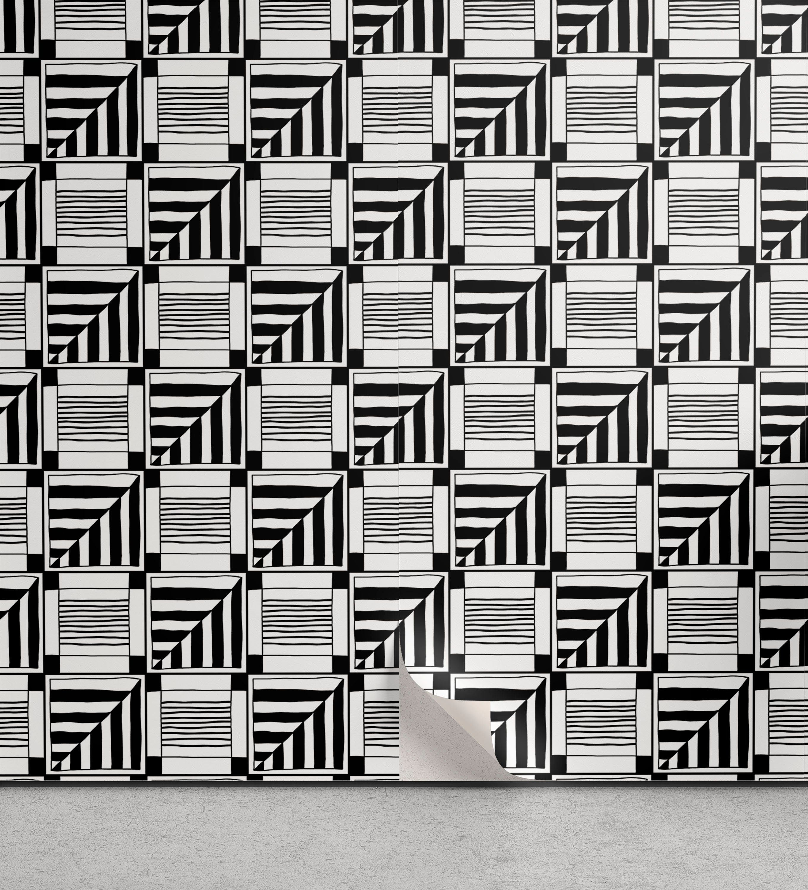 Sqaure selbstklebendes weiß Wohnzimmer und Küchenakzent, Abstrakt Vinyltapete Schwarz Abakuhaus