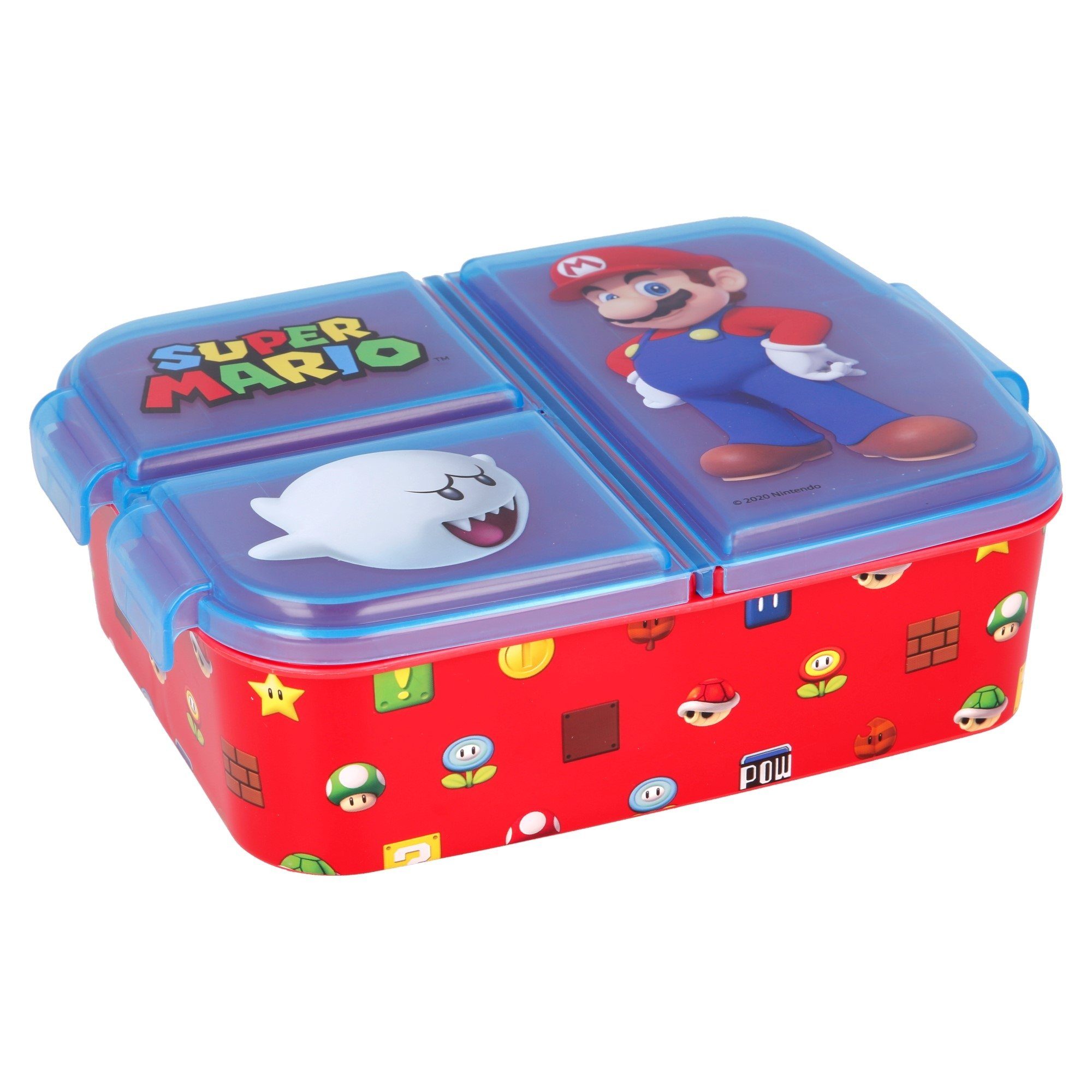 Super Mario Lunchbox Super Mario Luigi Kinder 4 teiliges Set, Kunststoff, (4-tlg), Brotdose - Gabel Löffel Alu-Trinkflasche