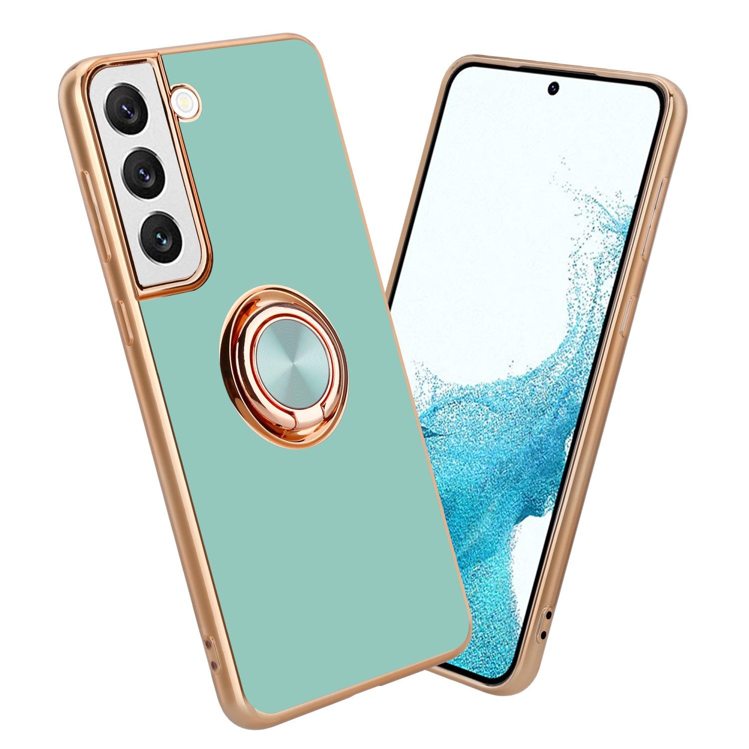 Cadorabo Handyhülle für Samsung Galaxy S22 Hülle Samsung Galaxy S22, Schutzhülle - TPU Silikon Hülle - mit Kameraschutz und Ring