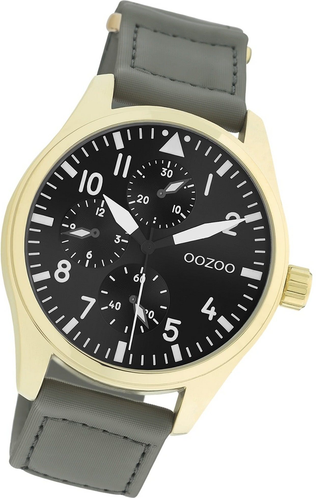 OOZOO Quarzuhr Oozoo Herren Armbanduhr 42mm) rundes (ca. groß Gehäuse, Lederarmband Timepieces, Herrenuhr grau