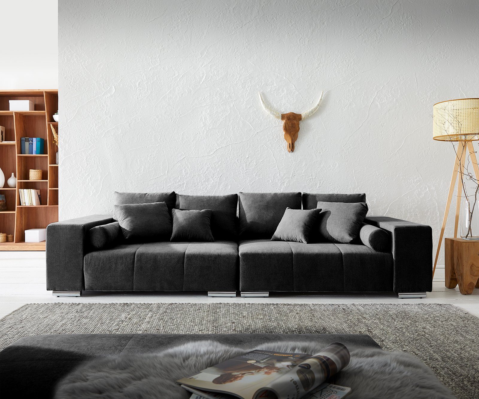 Marbeya, Big Big-Sofa DELIFE mit Sofa 10 Kissen 285x115 Schwarz cm