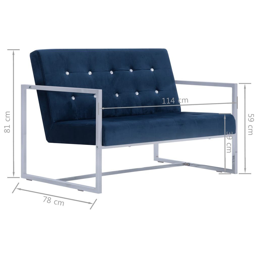 Chrom 2-Sitzer-Sofa Samt vidaXL Armlehnen Sofa und Blau mit