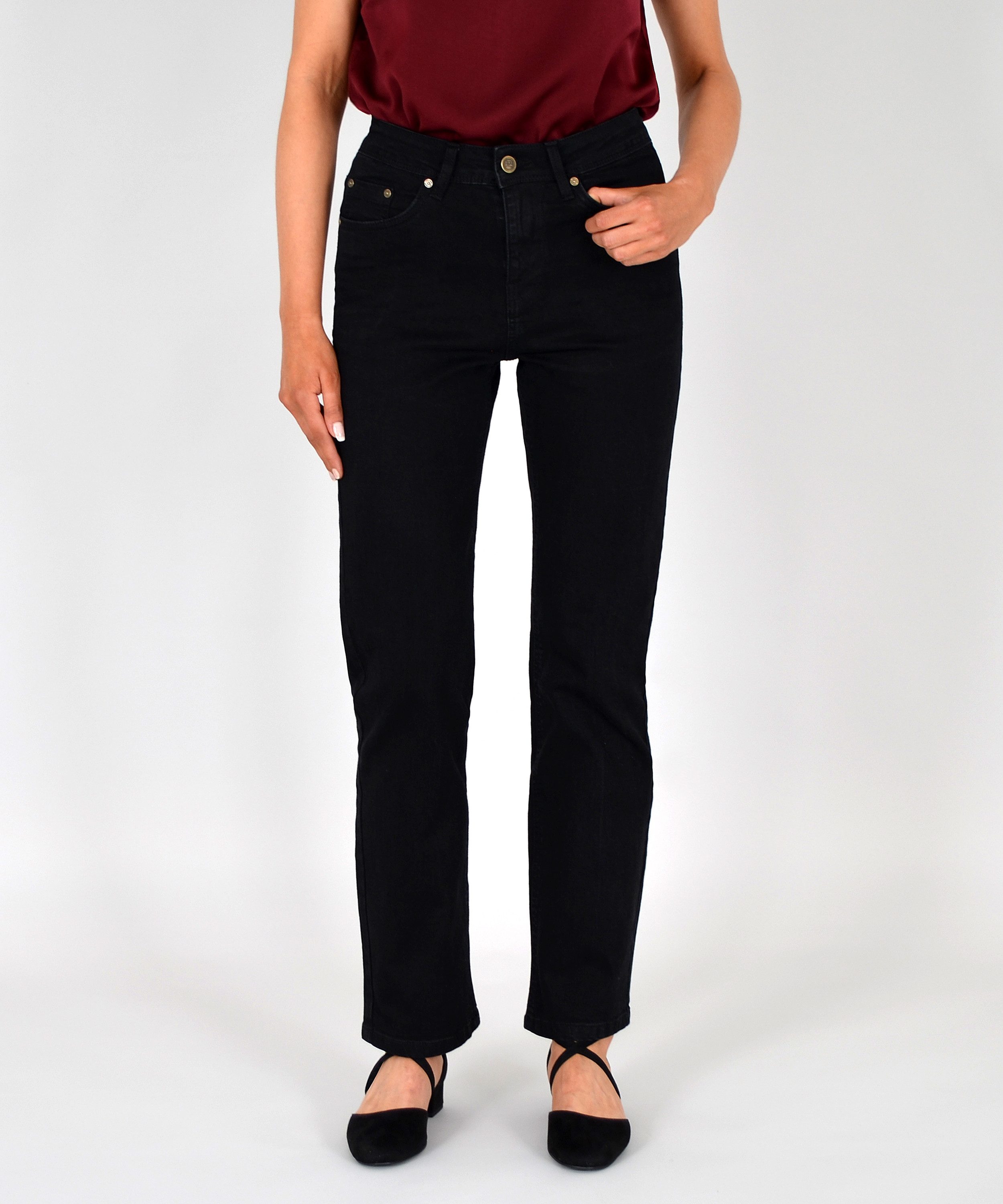 Straight-Jeans High Waist Damen Jeans Straight Leg Hose Stretch gerader Schnitt G2
