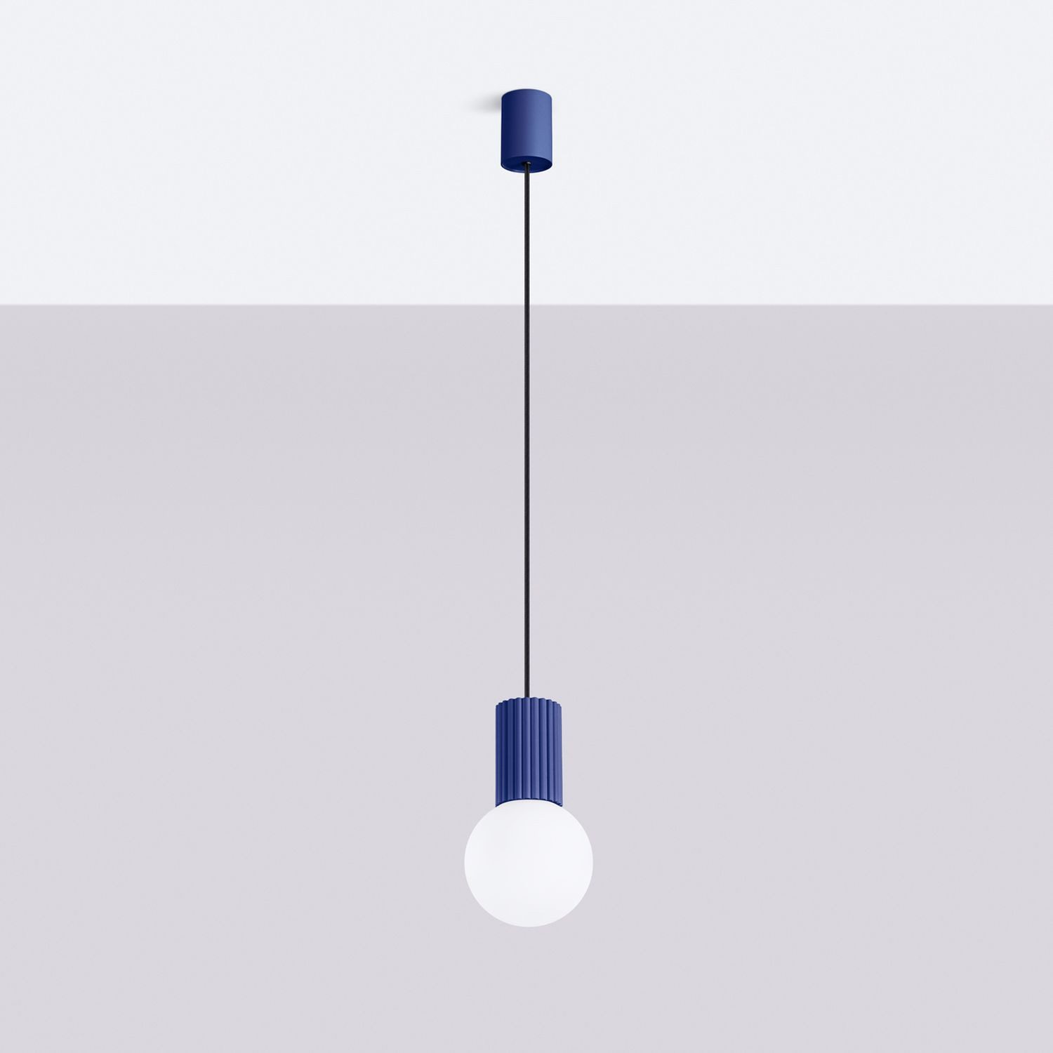 Licht-Erlebnisse Pendelleuchte DELOR, ohne Leuchtmittel, Marineblau G9 Kugel Ø12 cm rund Glas Aluminium Küche blendarm