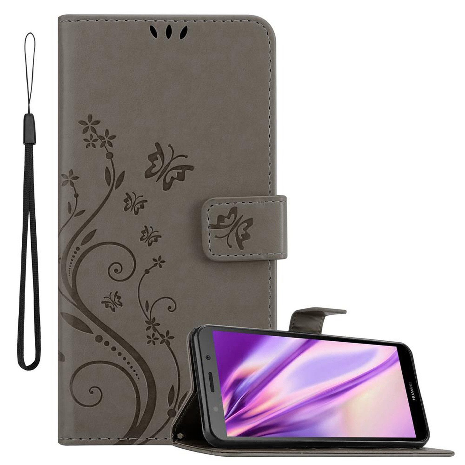 Cadorabo Handyhülle für Huawei Y5 PRIME 2018 / Y5 2018 Hülle Huawei Y5 PRIME 2018 / Y5 2018, Hülle Schutzhülle Blumen Flower mit Standfunktion Kartenfach Magnet