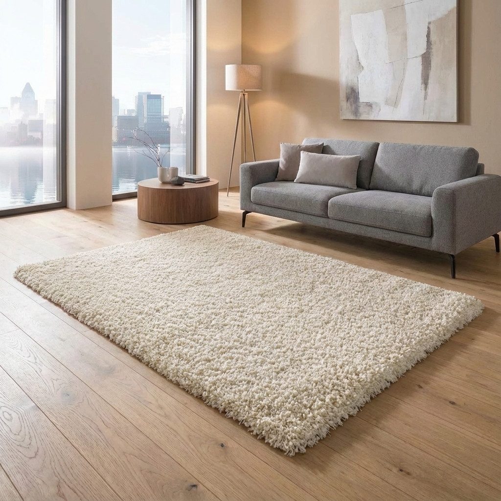 TaCa Home Langflor-Teppich Shaggy Teppich Langflor, quadratisch, Höhe: 60 mm, Schlafzimmer Kinderzimmer Wohnzimmer, weißgrau - 160 x 160 cm
