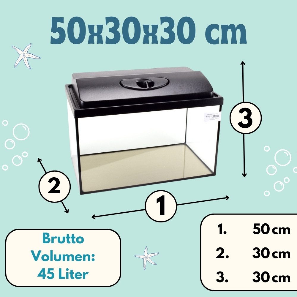 GarPet Aquarium Aquarium 50x30x30 45 L Starterset Becken mit Abdeckung LED Beleuchtung