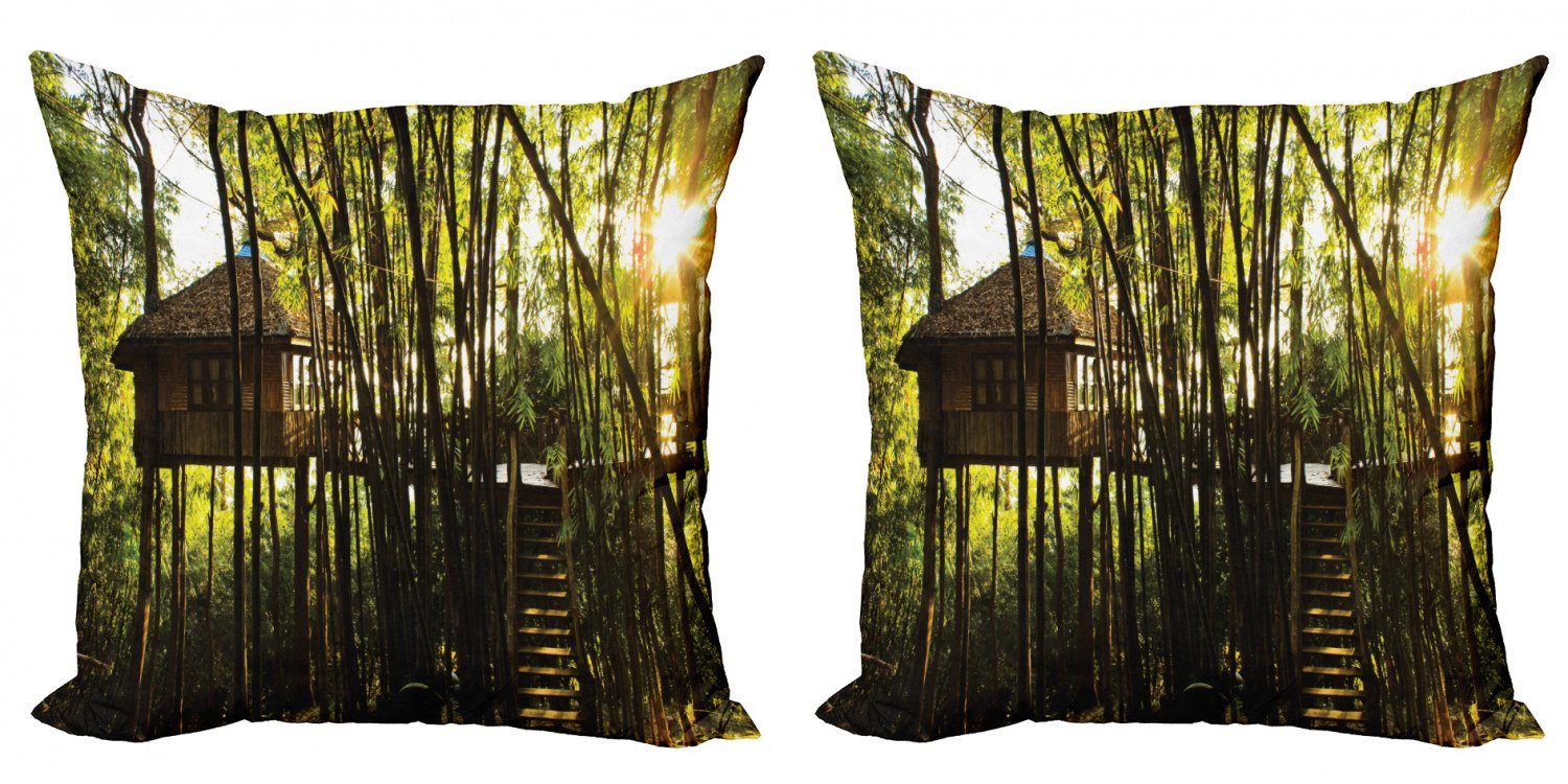 Kissenbezüge Modern Accent Doppelseitiger Digitaldruck, Abakuhaus (2 Stück), Baumhaus Hütte im Wald Idylle