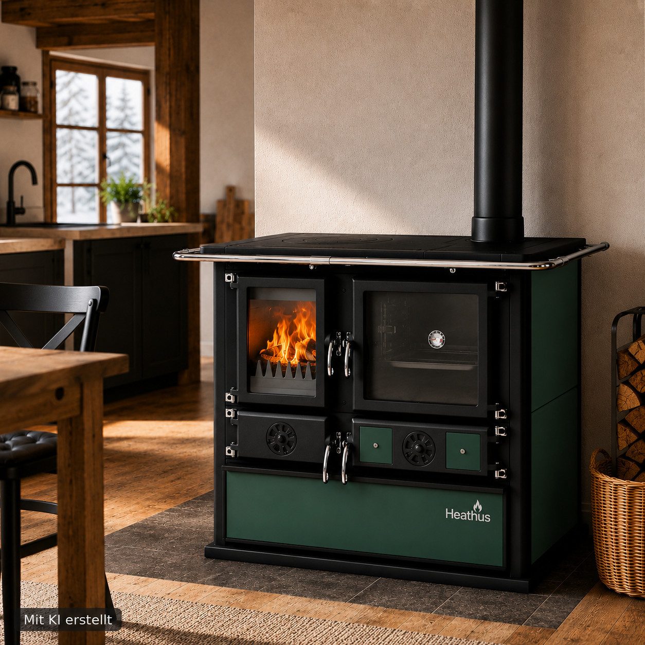 Festbrennstoffherd Cook Premium Green Pepper, 8,9 kW, Zeitbrand, Großer Feuerraum – Bild 2 von 5