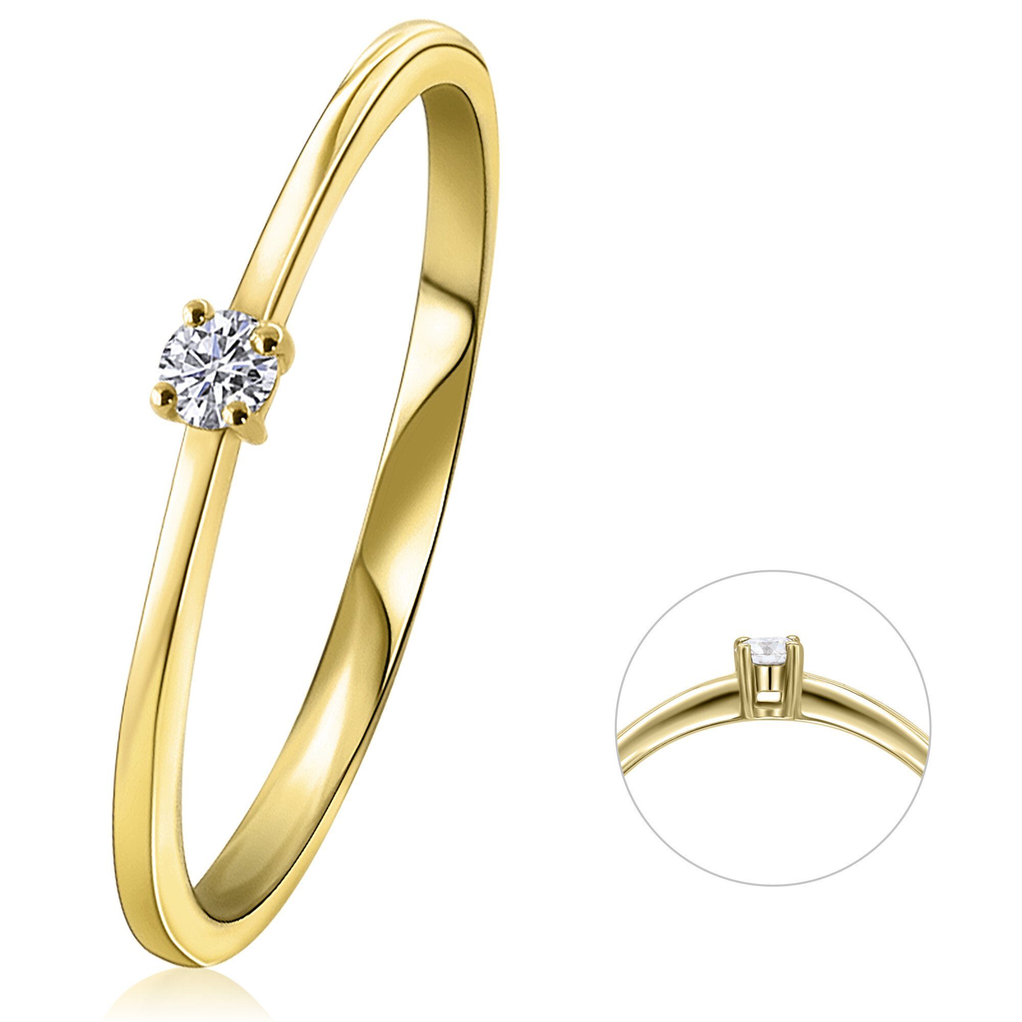Schmuck ELEMENT Diamantring ONE Gelbgold, Gold Diamant 585 0,05 Brillant aus Ring ct Damen