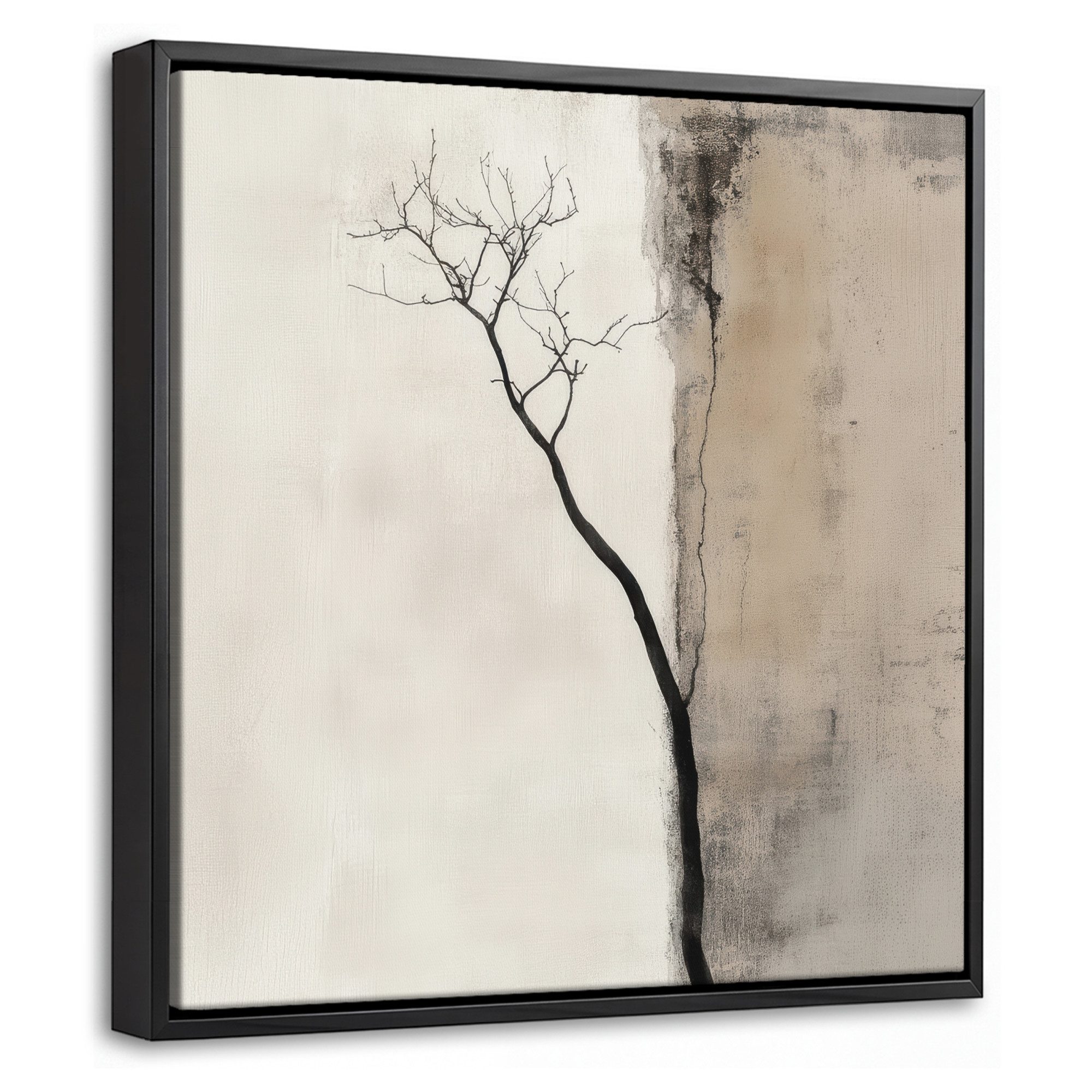 OneMillionCanvasses® Leinwandbild mit Rahmen - Wabi sabi - Pflanze - Beige, Fotodruck (1 St), Leinwand Bilder Klein, Wand Dekoration Aesthetic 20x20cm