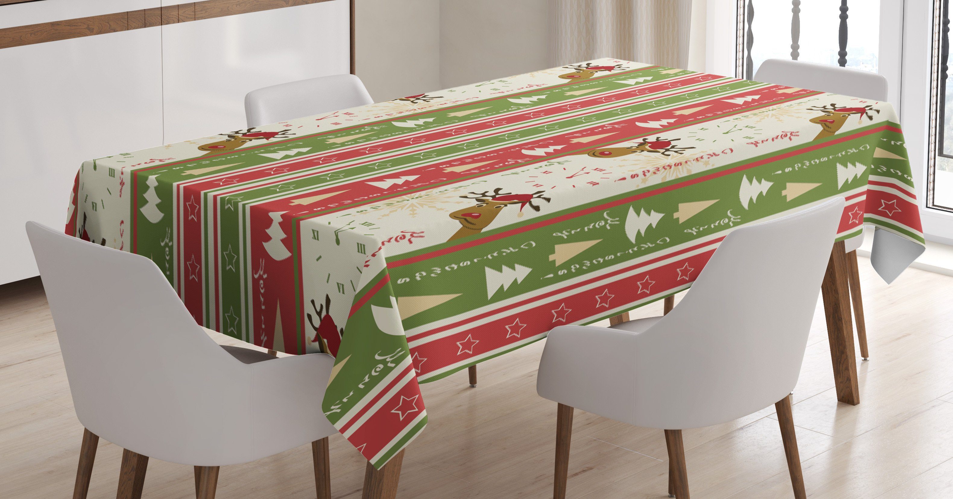 Für Abakuhaus Tischdecke Klare Farbfest Farben, Pines Waschbar Außen Weihnachten geeignet Bereich Deer Borders den