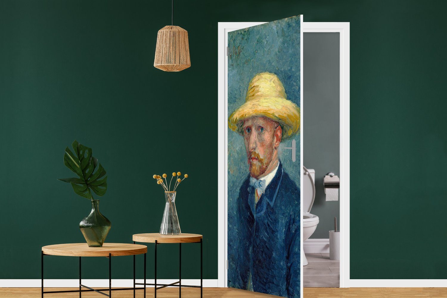 - van St), Vincent Selbstbildnis mit Matt, Hut (1 Fototapete Türaufkleber, Gogh, MuchoWow bedruckt, Tür, 75x205 Türtapete für cm
