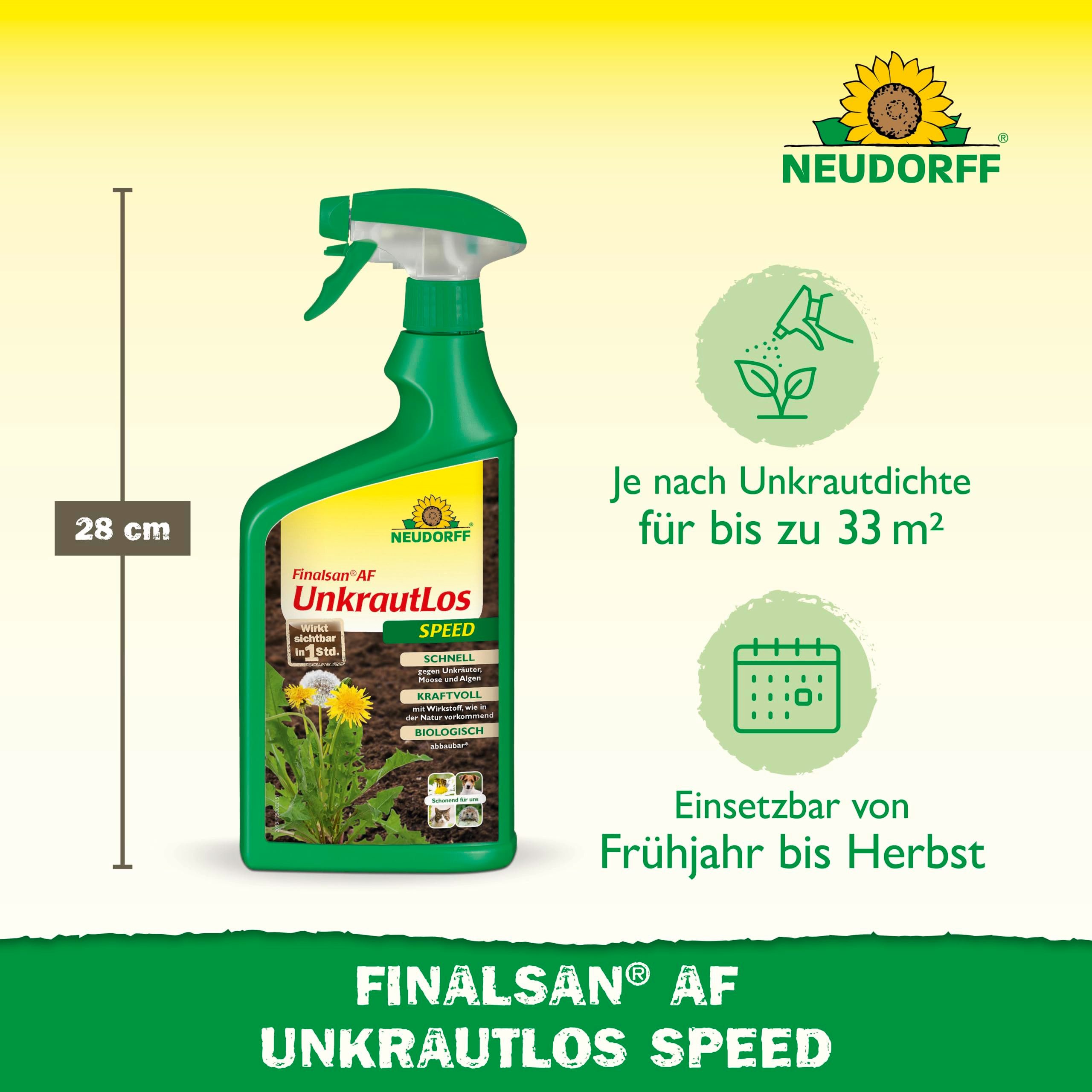 Neudorff Unkrautbekämpfungsmittel Finalsan AF UnkrautLos Speed 1 Liter, ohne Glyphosat! gegen Unkraut, Moos und Algen, Schnell wirkender Unkrautvernichter, Wirkt in 1 Stunde
