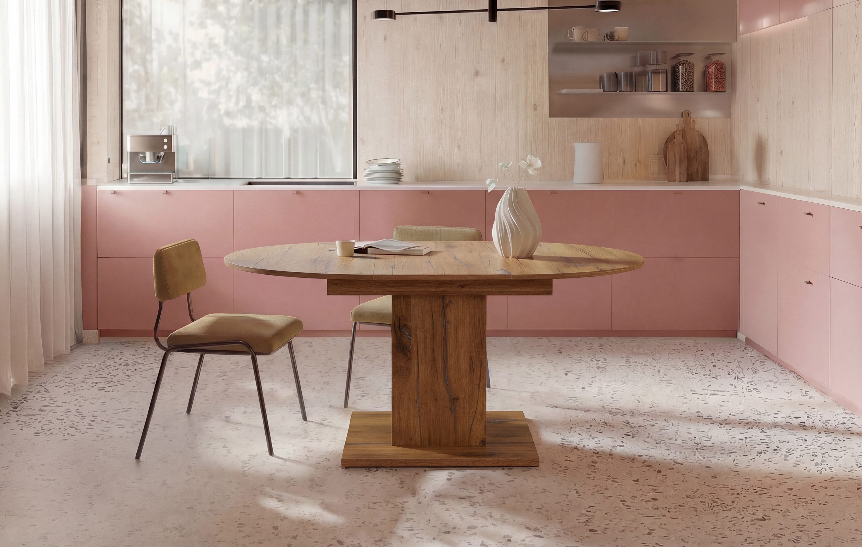 B&D home Säulen-Esstisch WIM, Holztisch, rund, ausziehbar 100-140cm, 4-6 Personen, versch. Farben