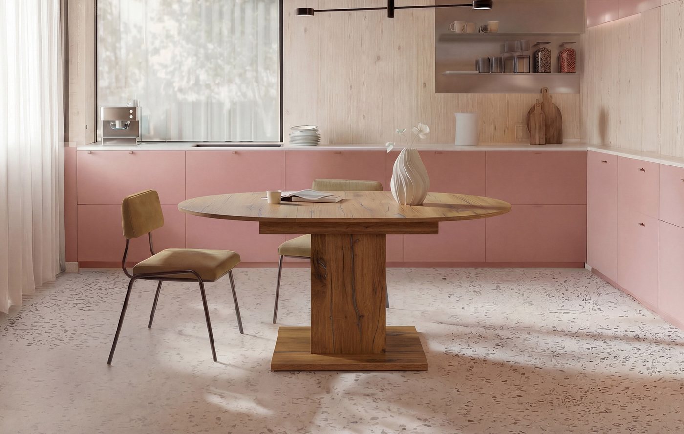 B&D home Säulen-Esstisch WIM, Holztisch, rund, ausziehbar 100-140cm, 4-6 Personen, versch. Farben