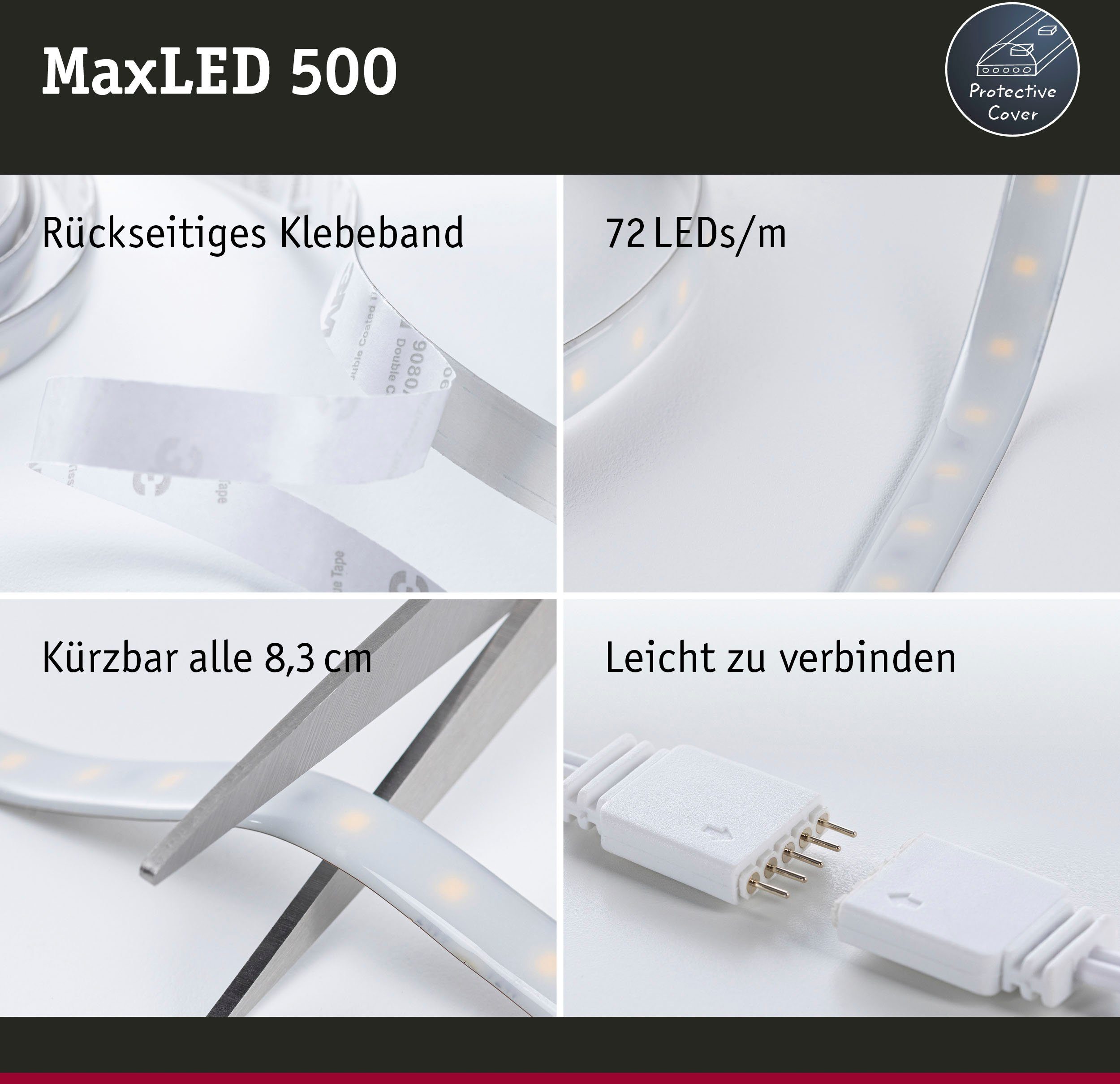 1-flammig beschichtet, 825lm Paulmann MaxLED 500 Tageslichtweiß LED-Streifen 1,5m 8,5W Basisset IP44