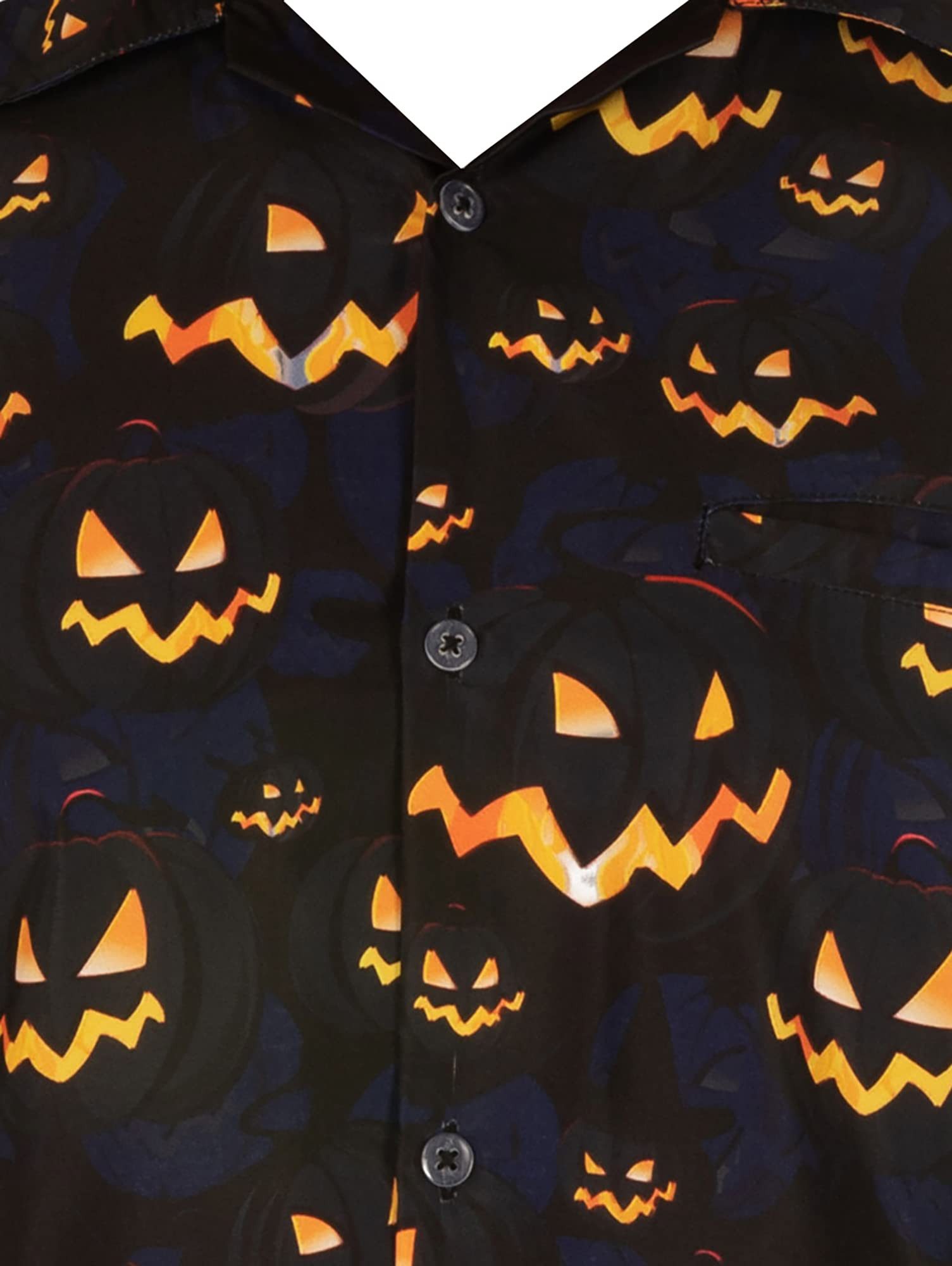 King Kameha Hawaiihemd Halloween "Pumpkin Allover" Hawaii-Hemd Kurzarm Front-Tasche Unisex