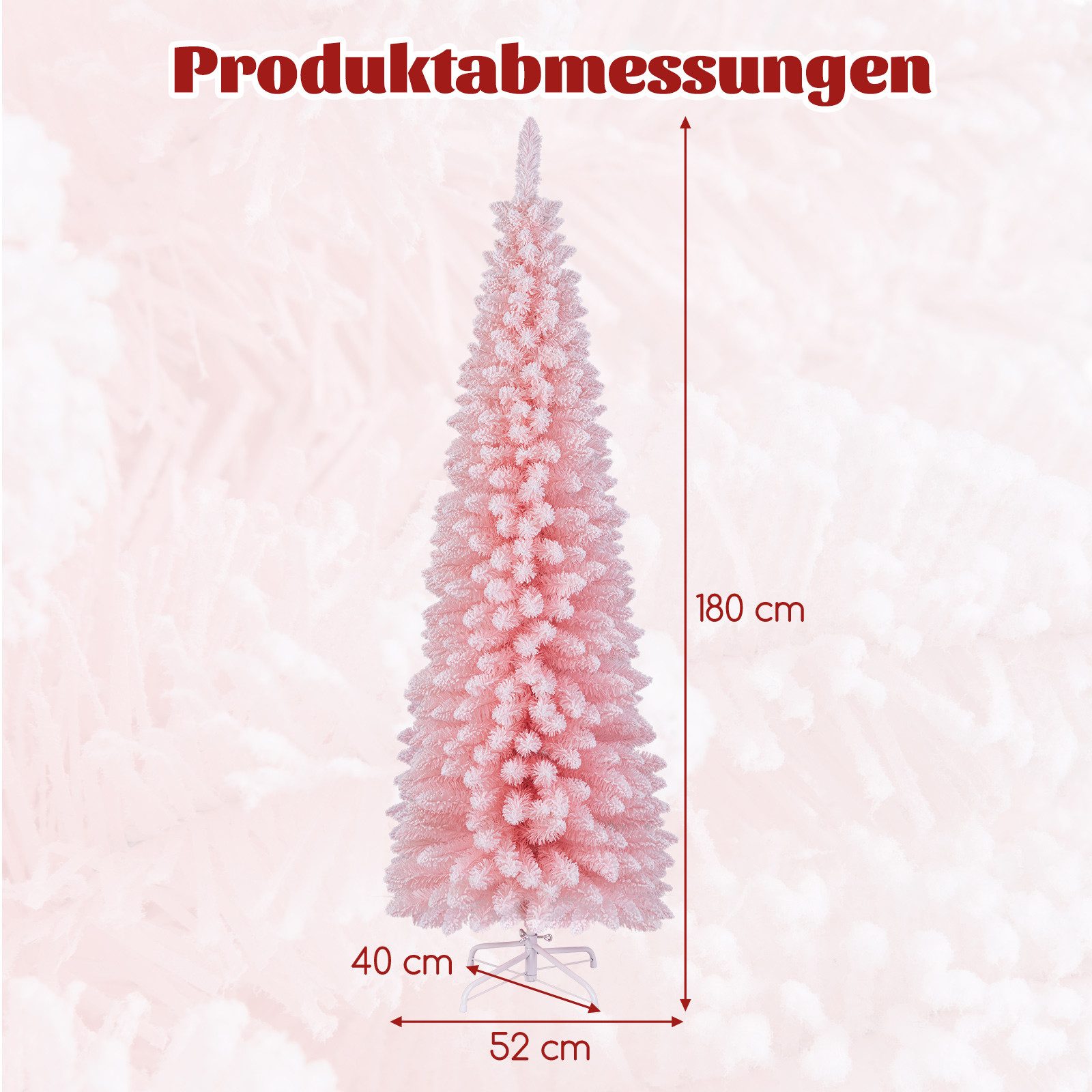 COSTWAY Künstlicher Weihnachtsbaum, Bleistift, 180cm, 460 Zweigspitzen, Metallständer