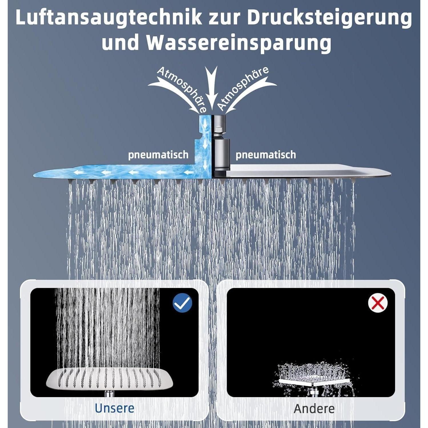 LuxusKollektion Regenduschkopf Duschkopf Regendusche Edelstahl Rechteckig 30 x 20 cm Chrom – Bild 2 von 5