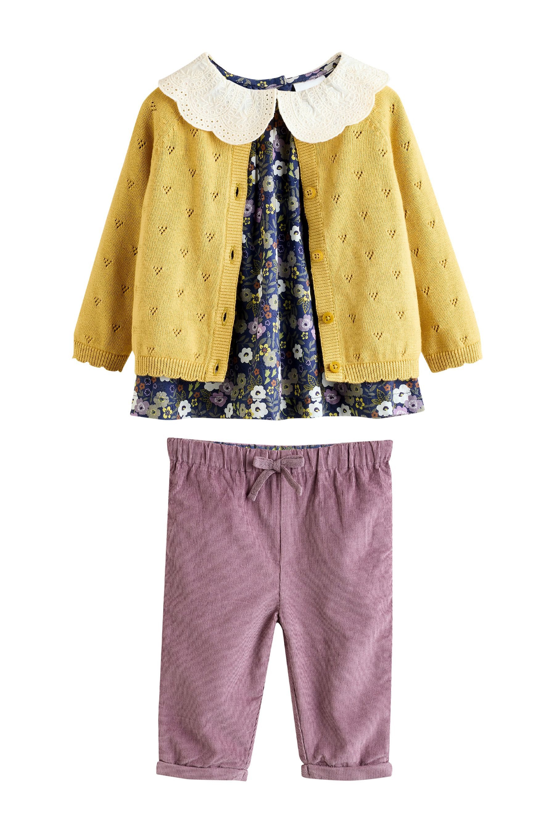 Langarmshirt & Leggings 3-teiliges Baby-Set, Strickjacke, Top + Cordhose