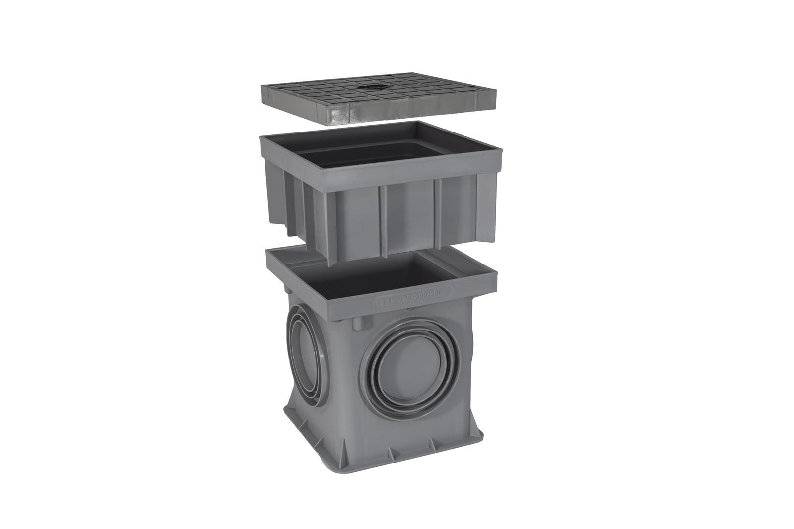 Marley Deutschland GmbH Erdschacht 200x200mm Einlaufschacht + Aufsatz + Schachtdeckel, 20x20x28 cm, 3-St., laugen- und säurebeständig, begehbar
