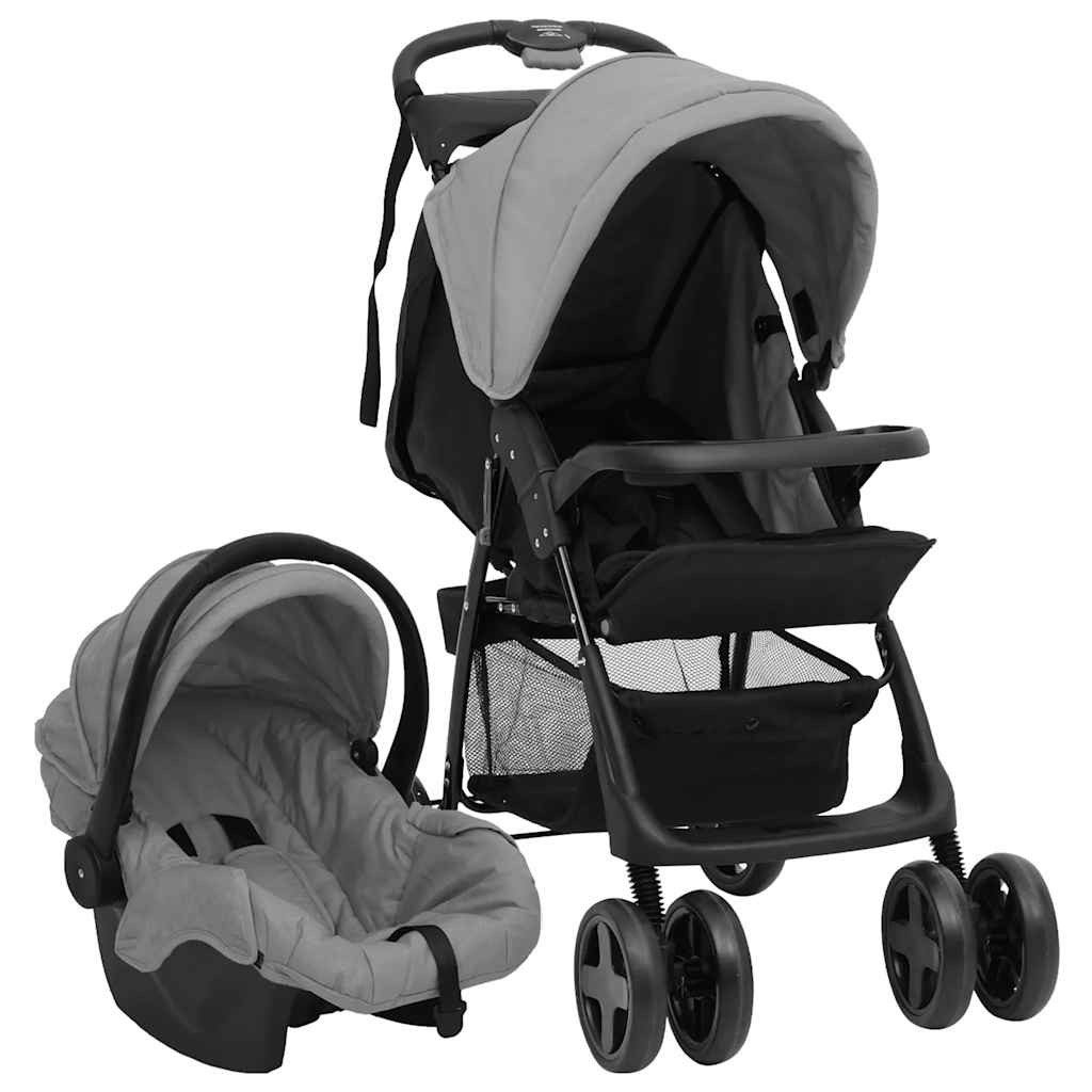 vidaXL Kinder-Buggy 3-in-1 Kinderwagen Hellgrau und Schwarz Stahl