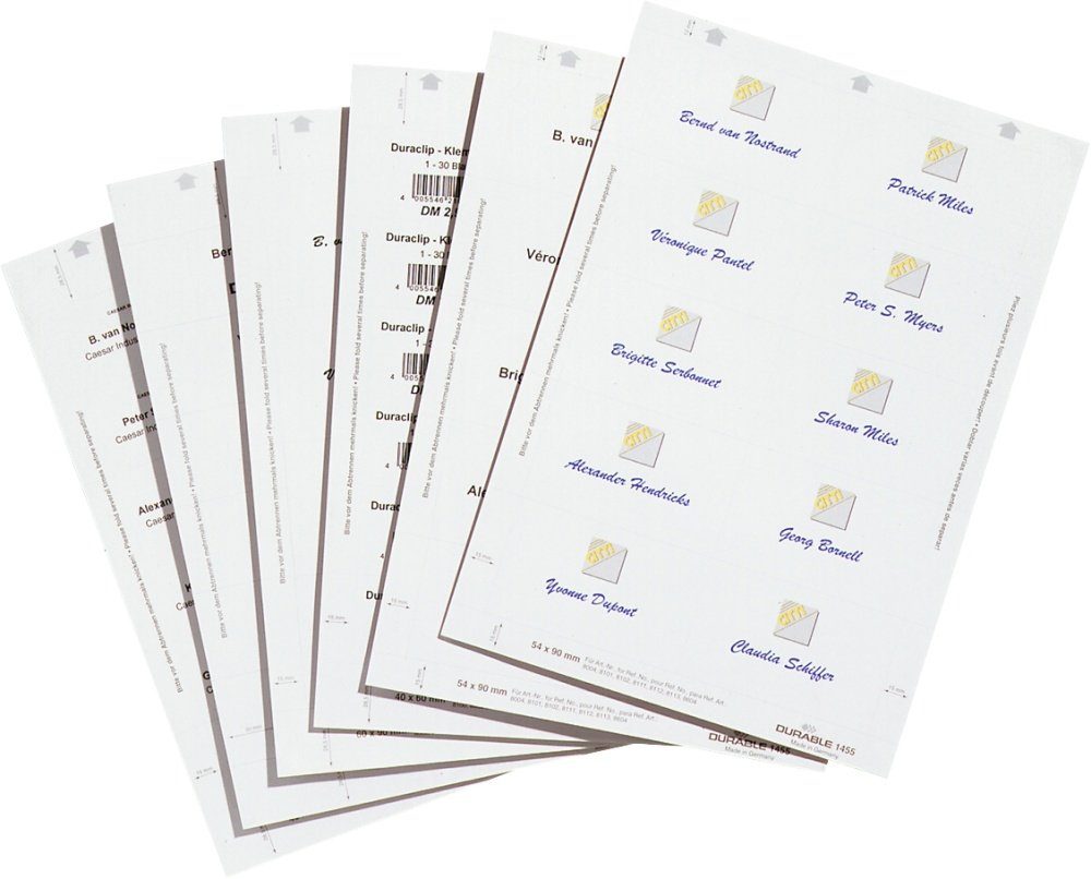 Einsteckschilderbogen DIN mm, Werbeanlagen Papier, A4, Einsteckschilder/VE 200 Montagezubehör weiß, 90x54 König