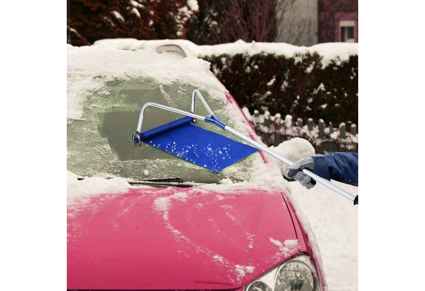 Thumbnail - COSTWAY Schneeschieber mit 180-661cm verstellbarem Stiel & rädern, für Dach