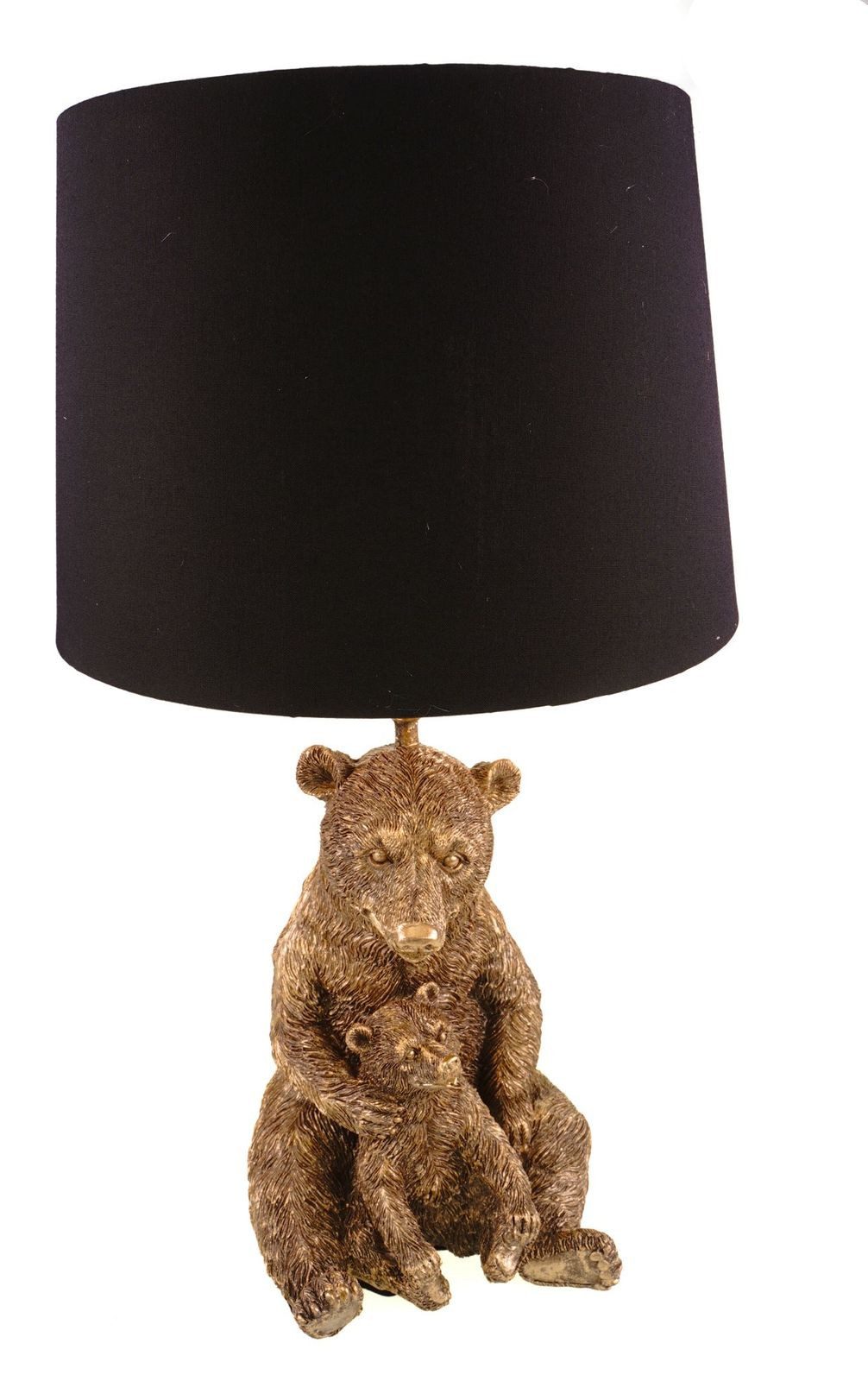 formano Stehlampe Antik-goldfarbene Bärenlampe mit schwarzem Stoffschirm 46cm Deko