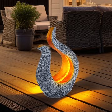 etc-shop Gartenleuchte, LED-Leuchtmittel fest verbaut, Warmweiß, LED Solar Lampe GRAU GOLD Stein Optik Skulptur Garten Außen